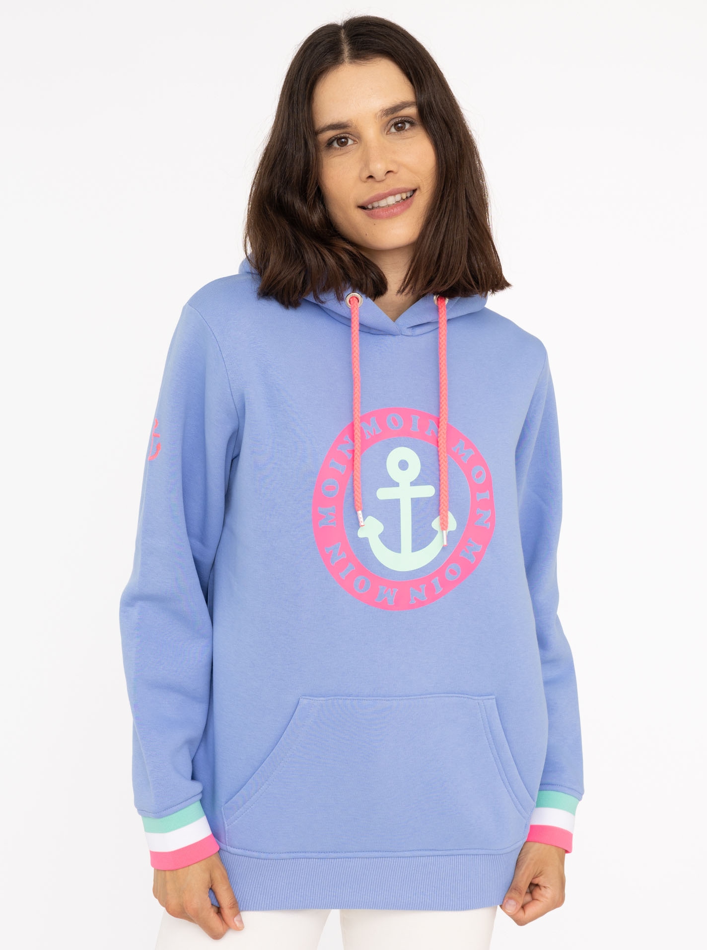 Zwillingsherz Hoodie ""Bailey"", mit Aufschrift Moin und Anker in Neonfarbe günstig online kaufen