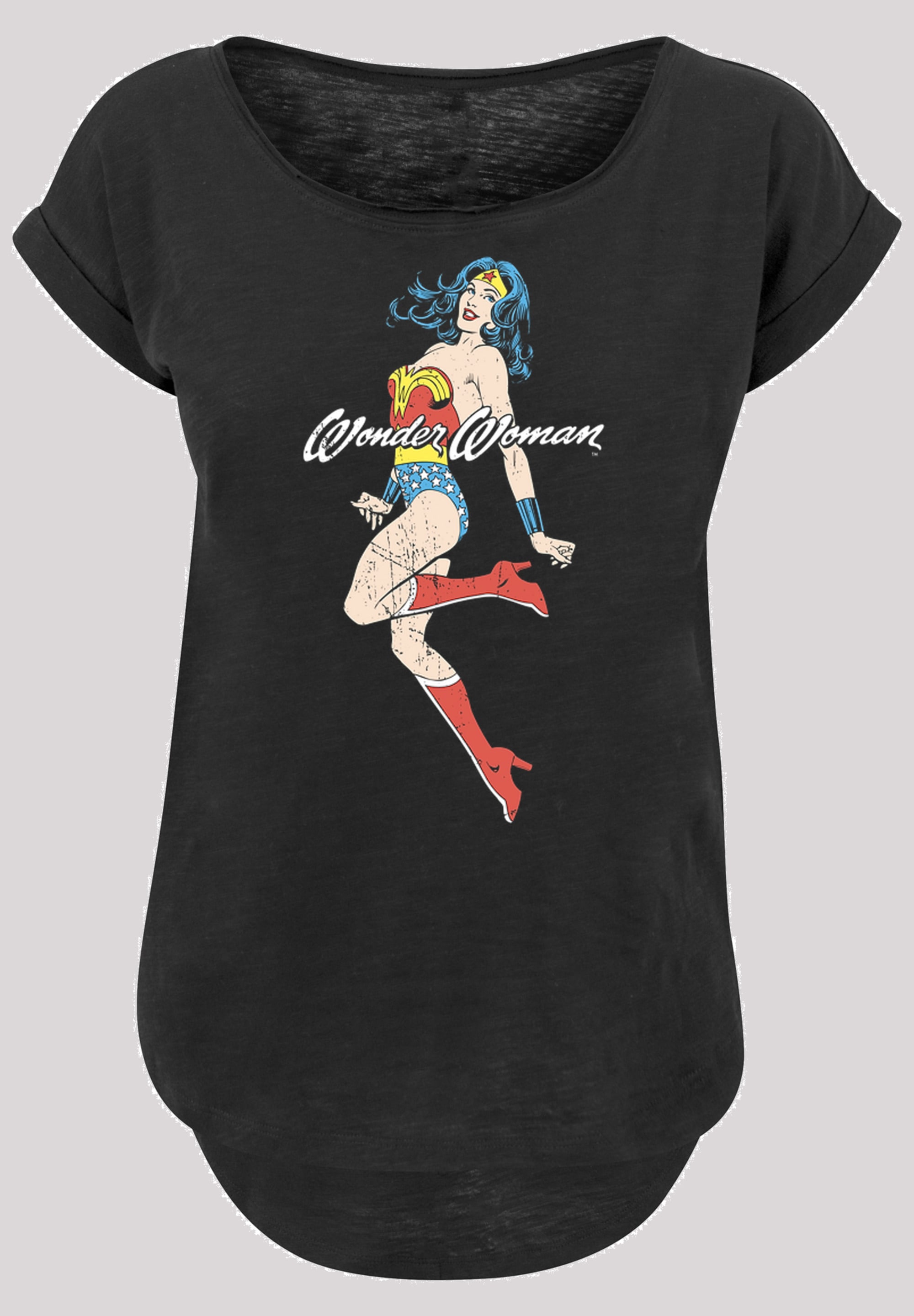 F4NT4STIC Kurzarmshirt »F4NT4STIC Damen Wonder Woman Jump -BLK with Ladies Long Slub Tee«, (1 tlg.)