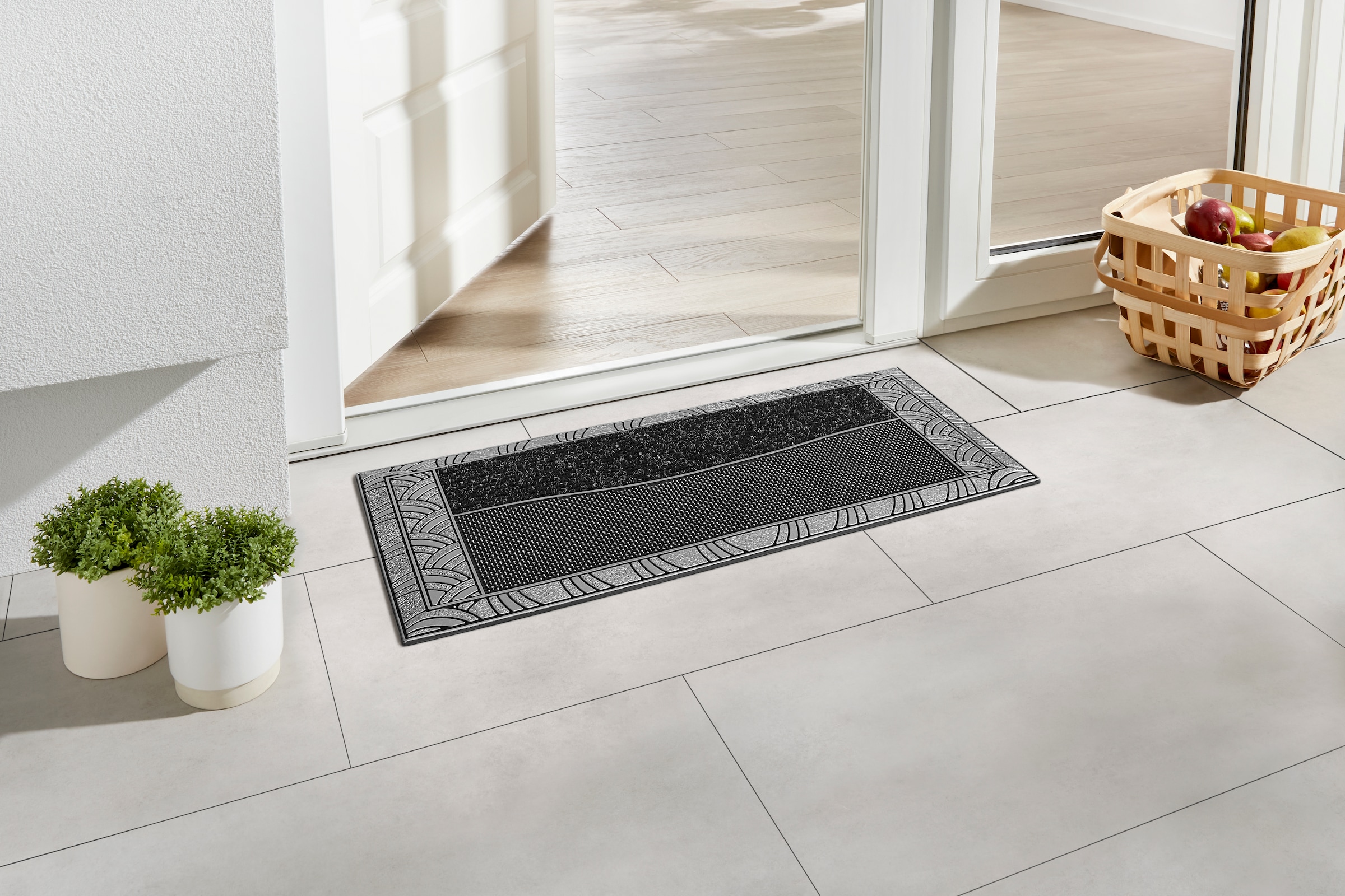 Home2Fashion Fußmatte »CenterClean XL - Waves«, rechteckig, 8 mm Höhe, schmale Schmutzfangmatte, robust, Wellen, In- und Outdoor geeignet