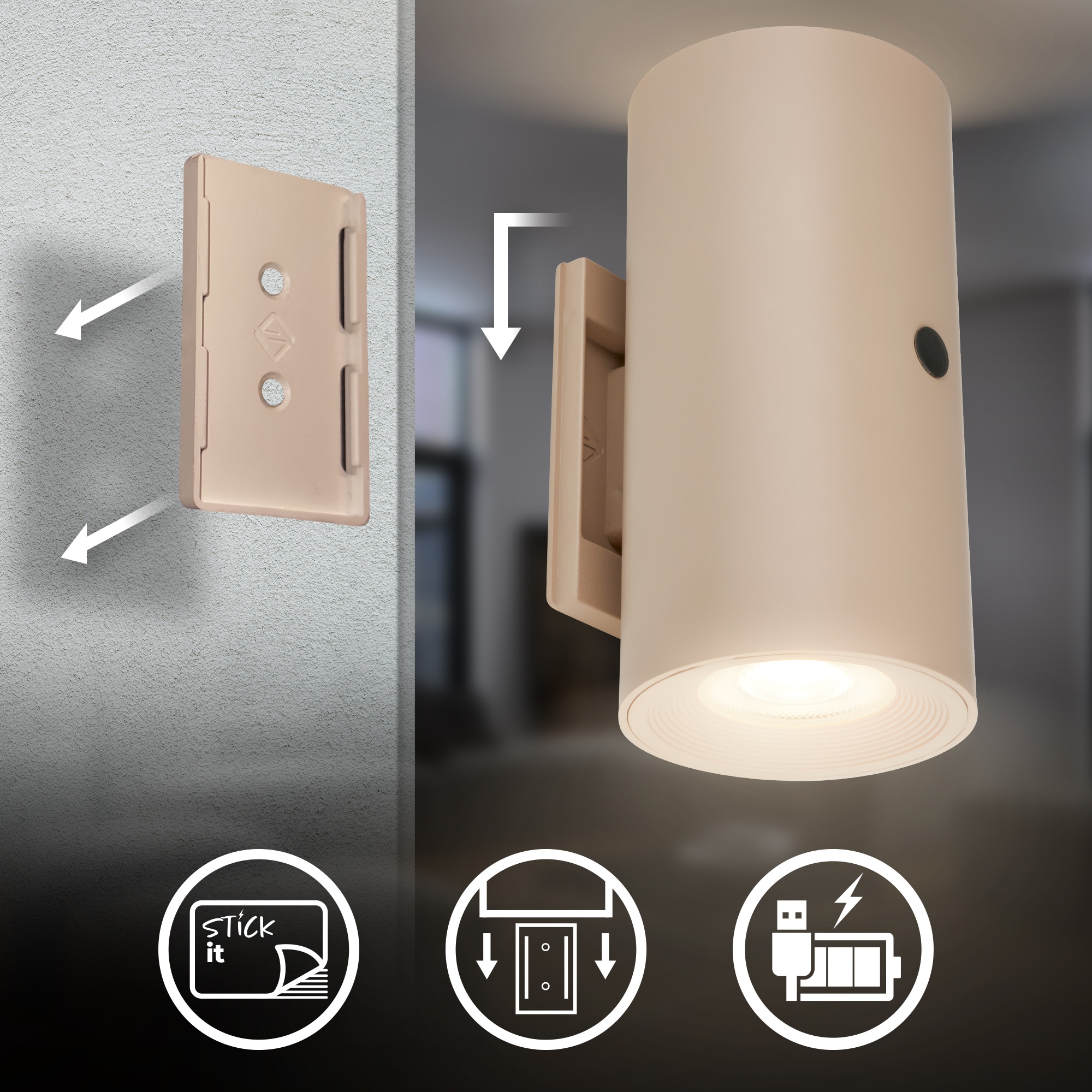 Briloner Leuchten LED Wandleuchte »ISY« LED-Modul 2 Stk. Warmweiß 6,1 x 12 cm (DxH) Beige 2 W ohne Stromanschluss Flur 2er-Set