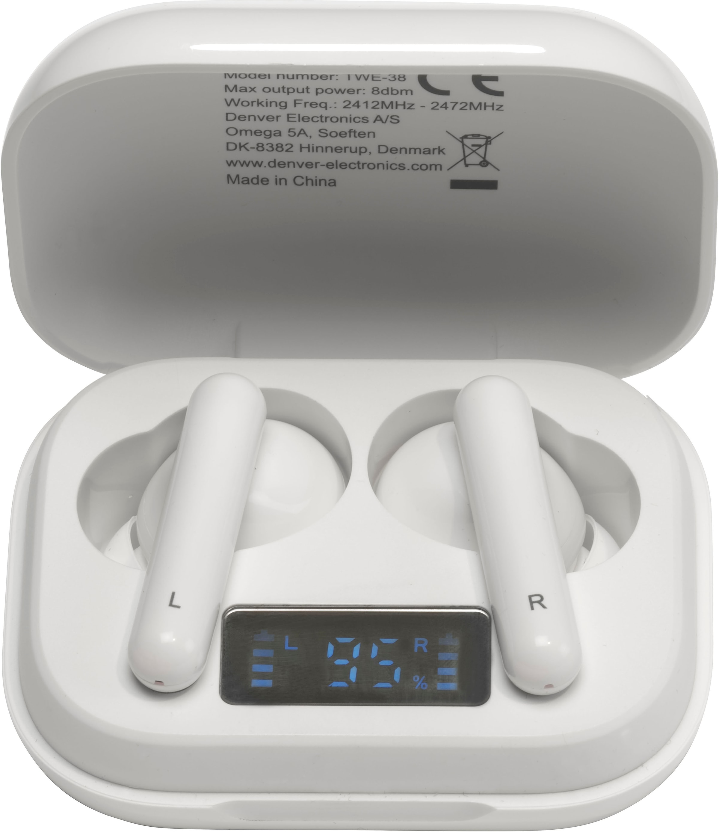 Denver In-Ear-Kopfhörer »TWE-38 Kabelloser-«, Bluetooth, Freisprechfunktion-integrierte Steuerung für Anrufe und Musik-LED Ladestandsanzeige-True Wireless
