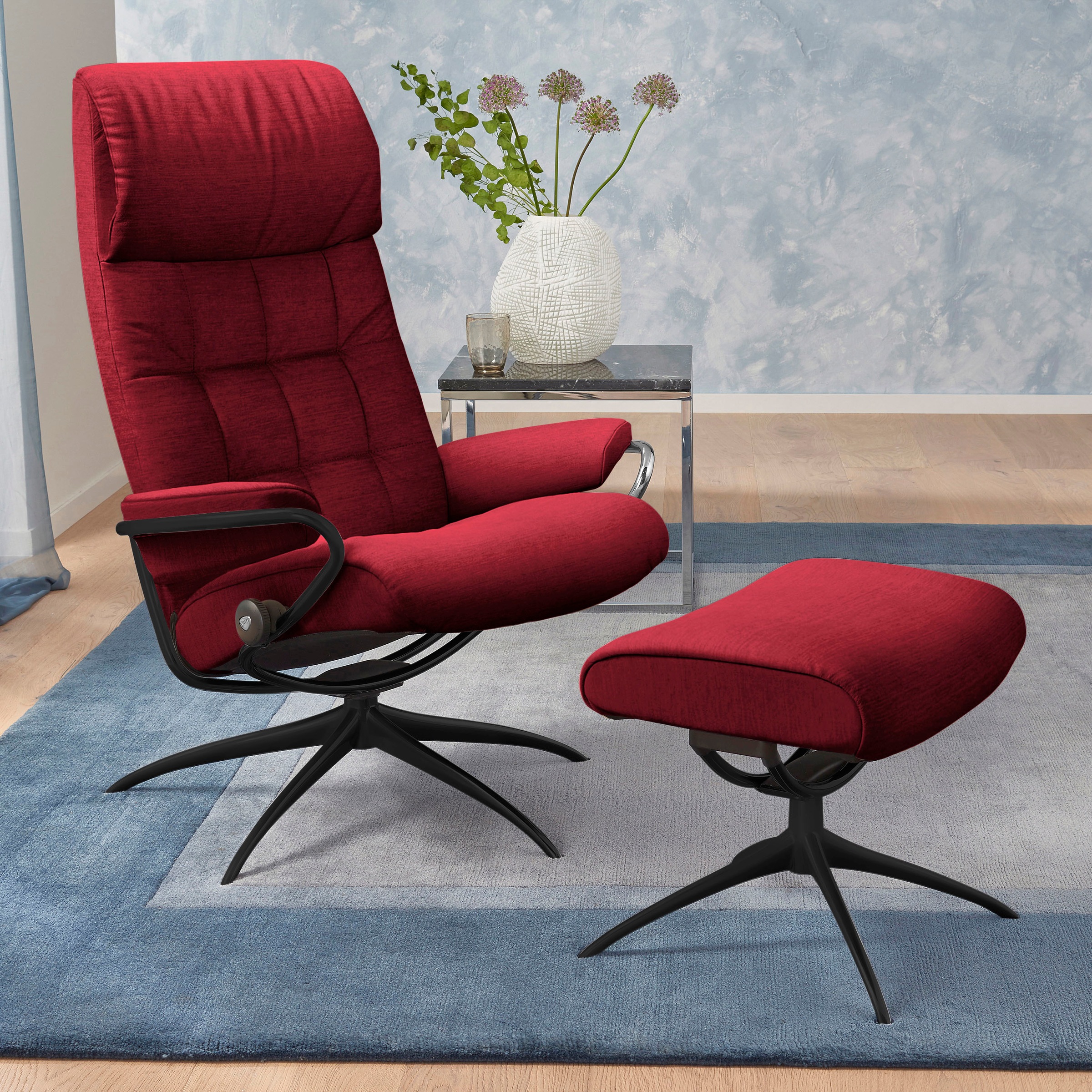 Stressless Relaxsessel "London", (Set, Relaxsessel mit Hocker), mit Hocker, High Back, mit Star Base, Gestell Schwarz