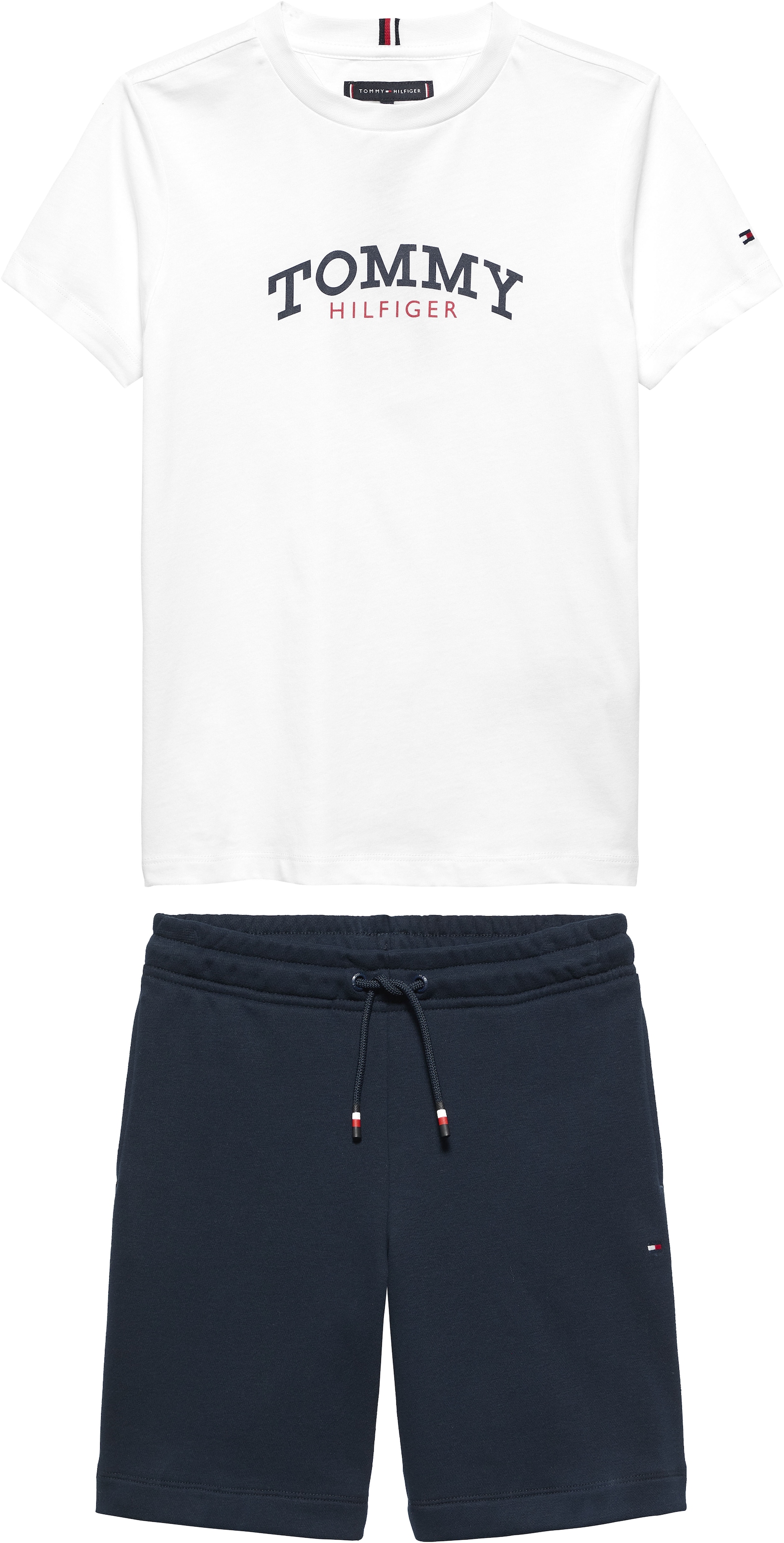 TOMMY HILFIGER Jungen Shirt & Shorts "MONOTYPE GRAPHIC TEE SHORT SET"weiß, Gr. 10, unifarben, Jersey, Obermaterial: 80% Baumwolle, 20% Polyester, KOB