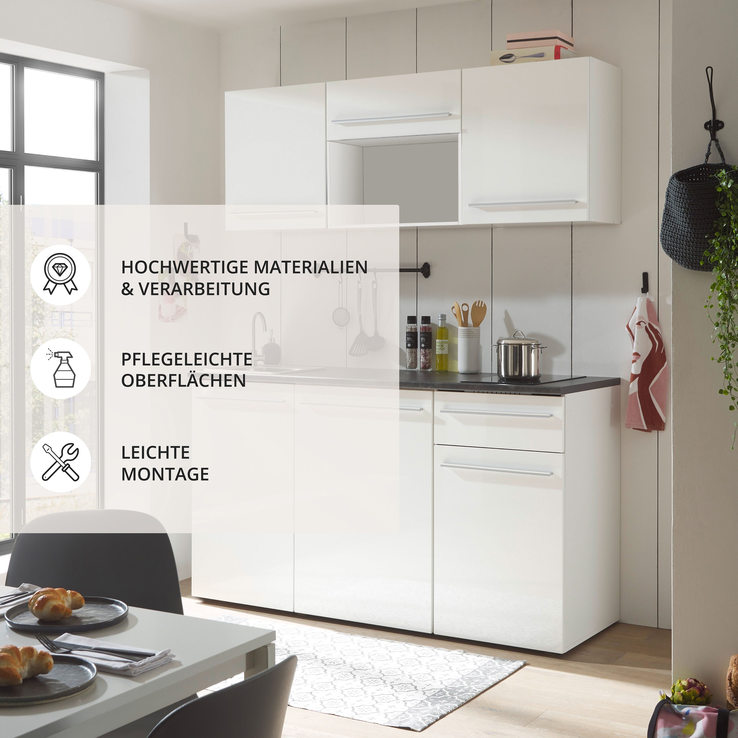 BASIC by Balculina Pantryküche »Jazz Singleküche« Breite 160 cm, wahlweise mit E-Geräten und Mikrowelle