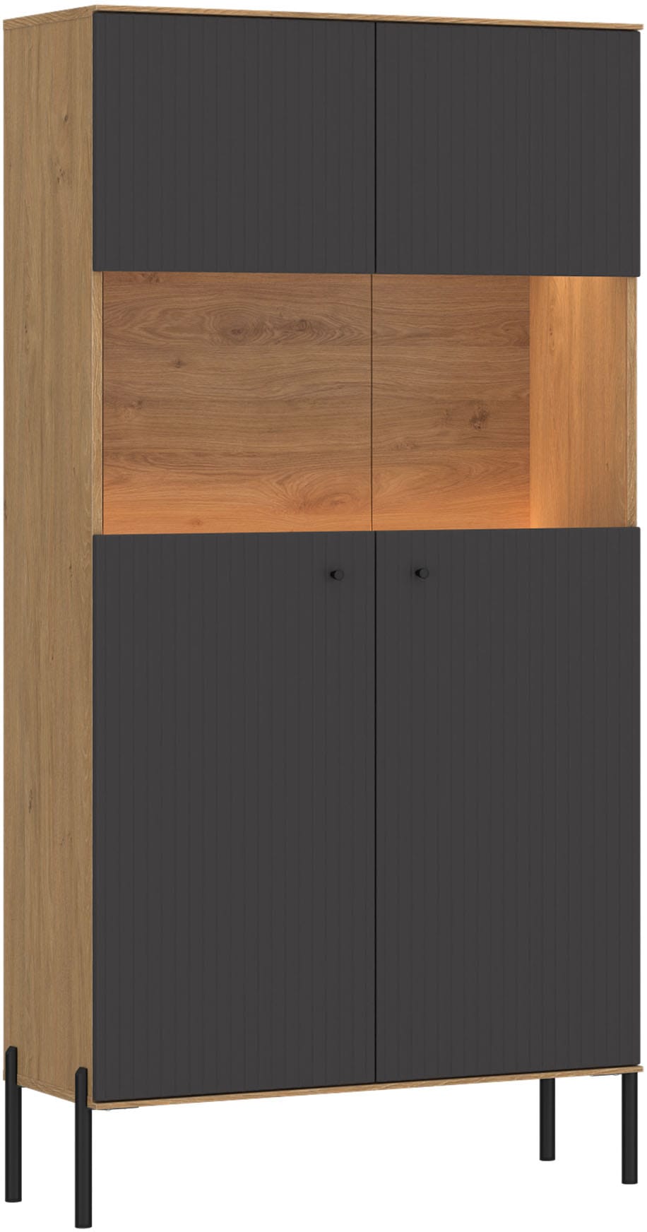 OTTO home Vitrine "Nursia" Vitrine, Breite 90 cm, mit geriffelten Fronten, auf Metallfüßen