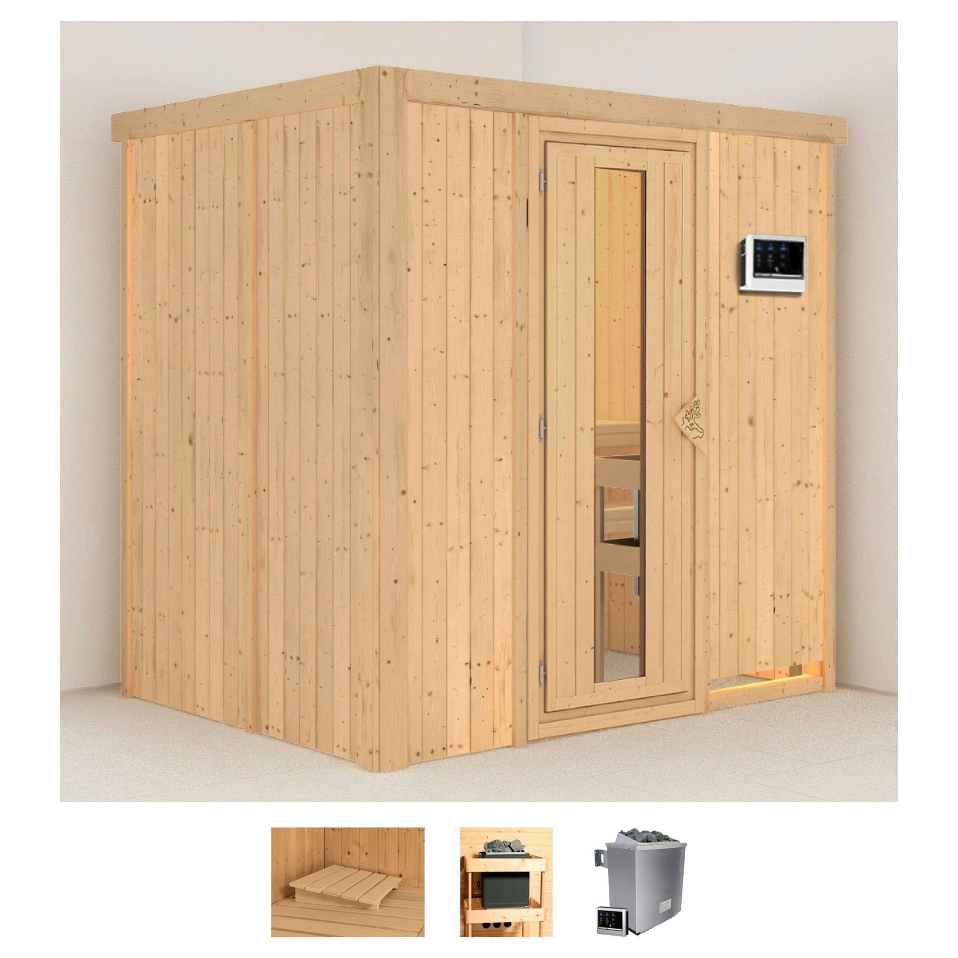 Karibu Sauna "Bedine" Set, Ofen 9 KW externe Strg easy