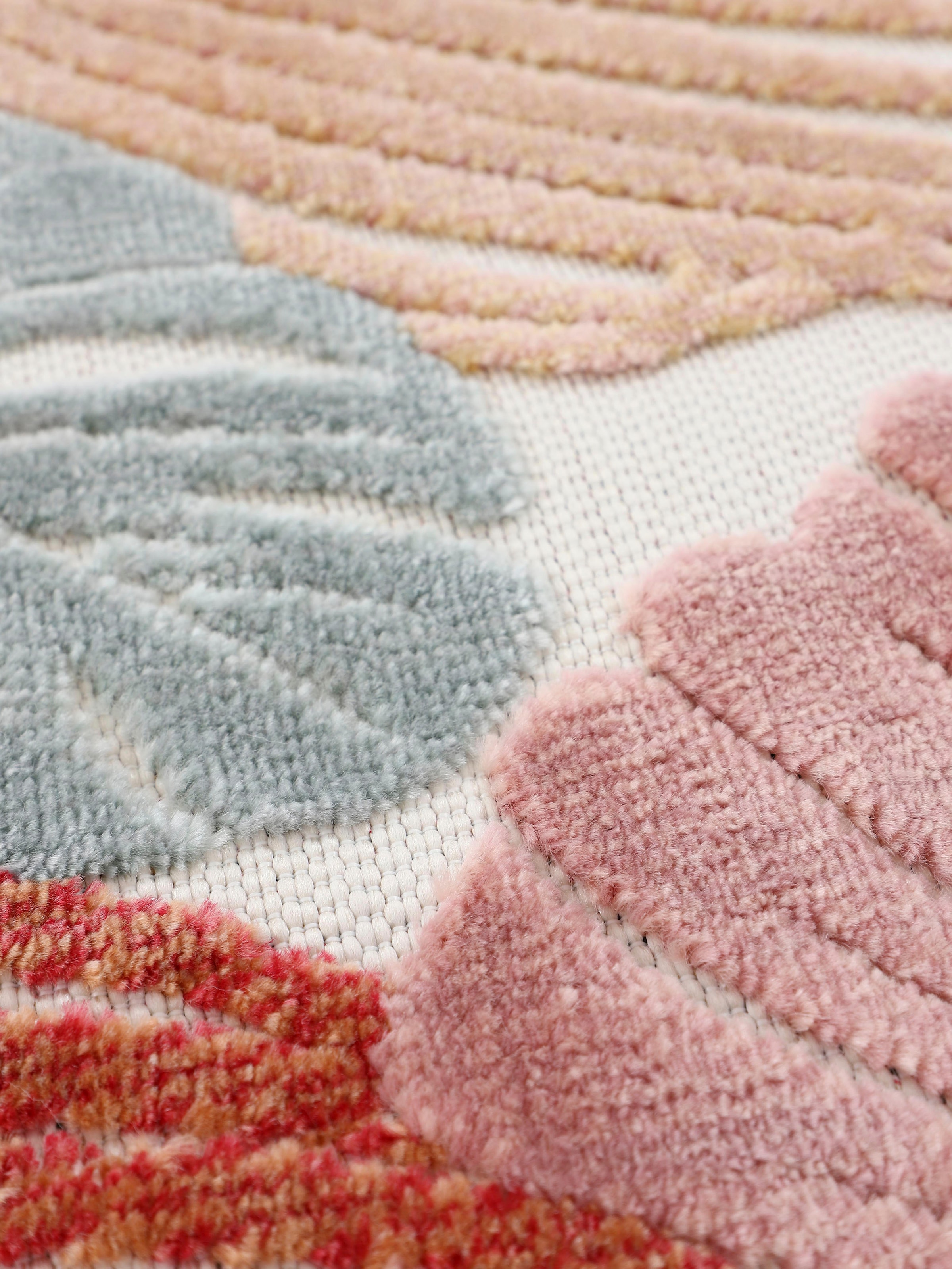 carpetfine Teppich »Deja 104«, rechteckig, 4 mm Höhe, robustes Flachgewebe, Motiv- Floral Palmenblätter, Hoch-Tief Effekt