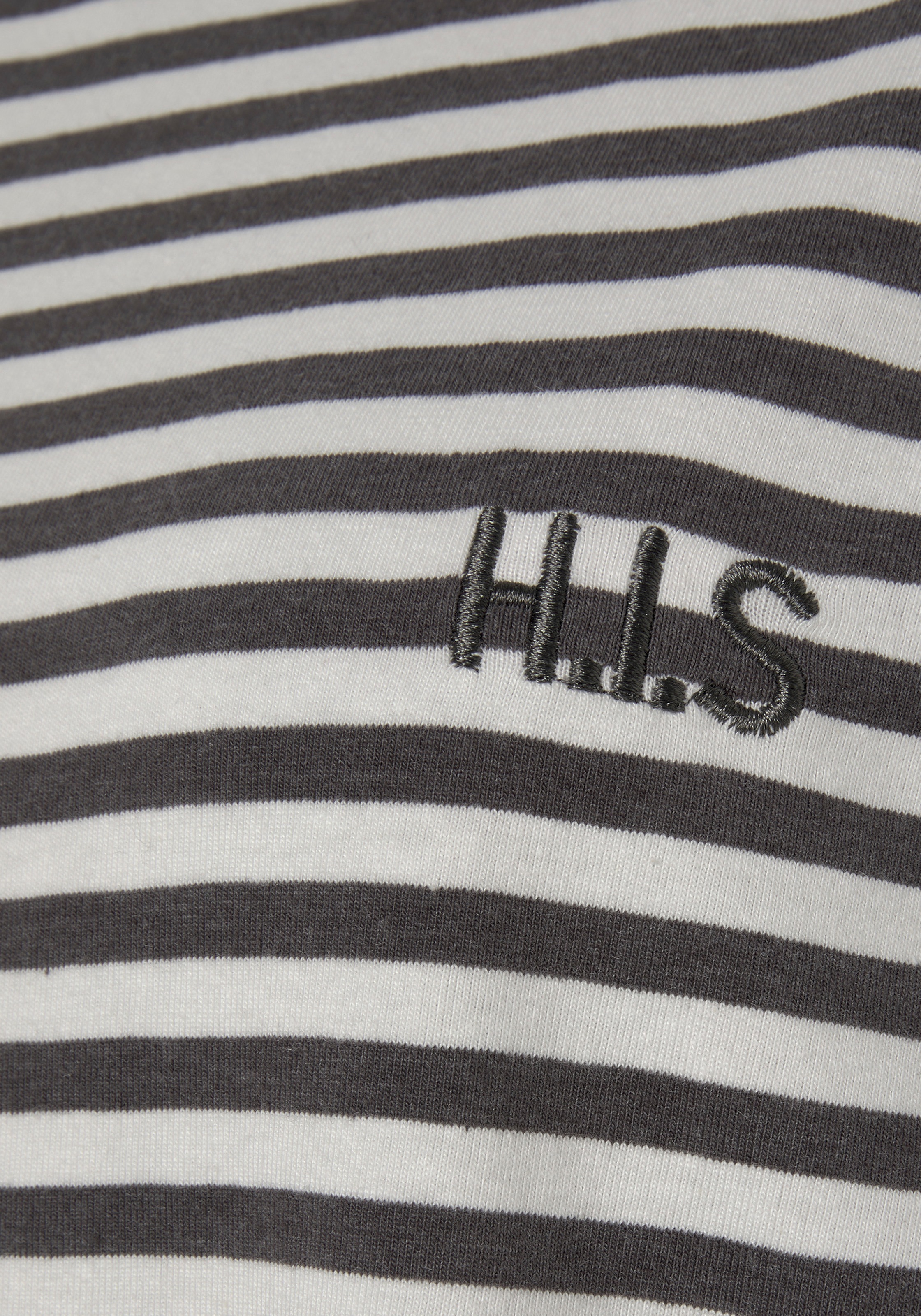 Nachthemd H.I.S, Damen, Gr. 44/46, N-Gr, grau (anthrazit), Single Jersey, Obermaterial: 64% Baumwolle, 31% Polyester, 5% Elasthan, bestickt, gestreift, meliert, Basic, loose fit mini, Rundhals, Kleider Nachthemd, mit Logostickerei auf der Brust 3