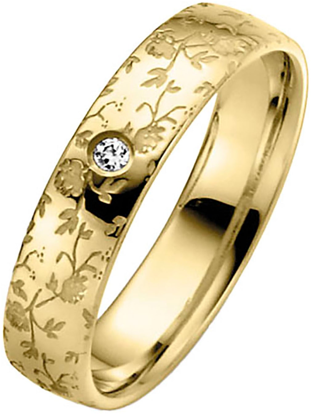 Firetti Trauring »Schmuck Geschenk Gold 375 Hochzeit Ehering LIEBE Zweig Blätter Blumen«, Made in Germany - wahlweise mit oder ohne Brillant