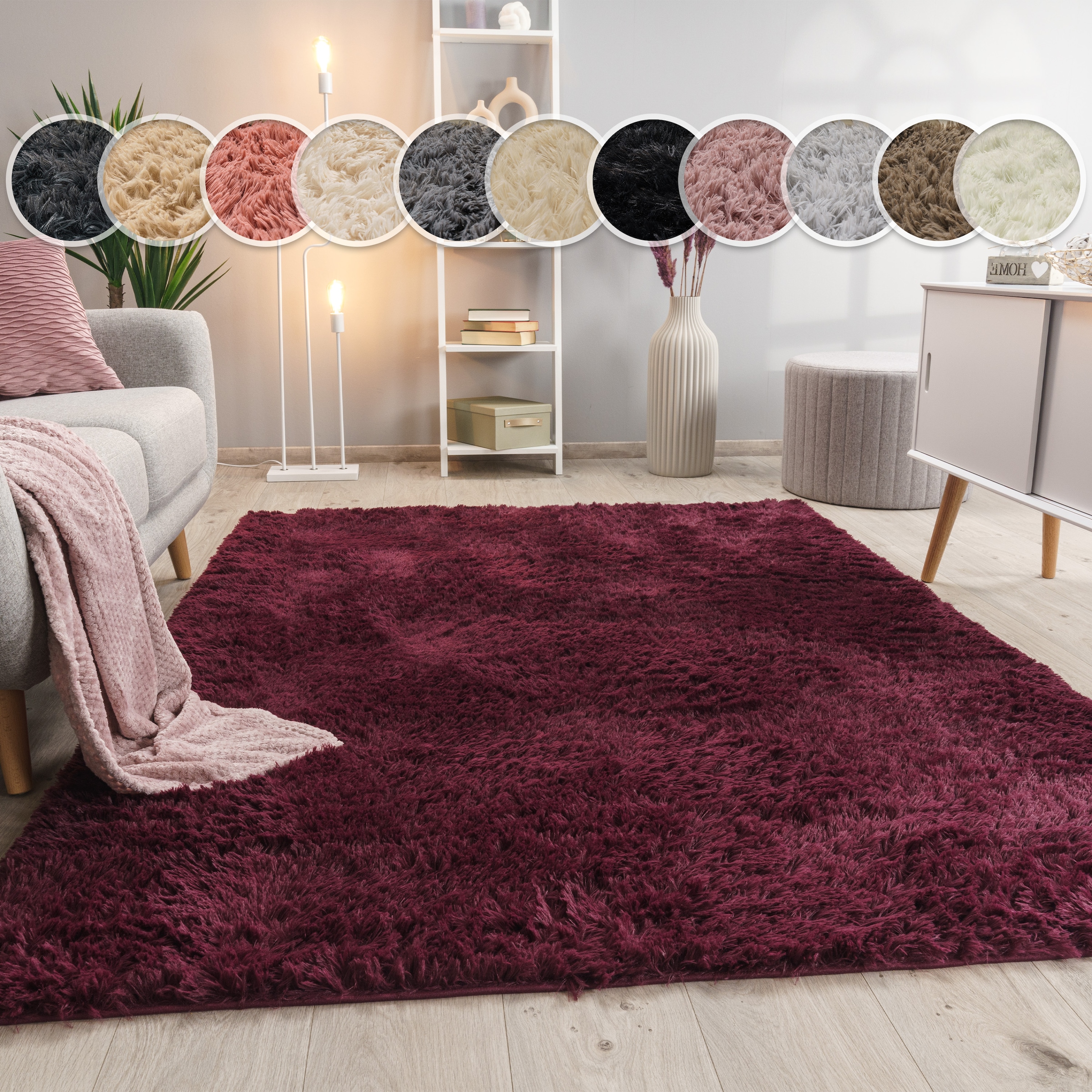 Hochflor-Teppich PACO HOME "Silky 591", lila, B:60cm H:37mm L:100cm, Polyester, Teppiche, Uni-Farben, besonders weich und kuschelig