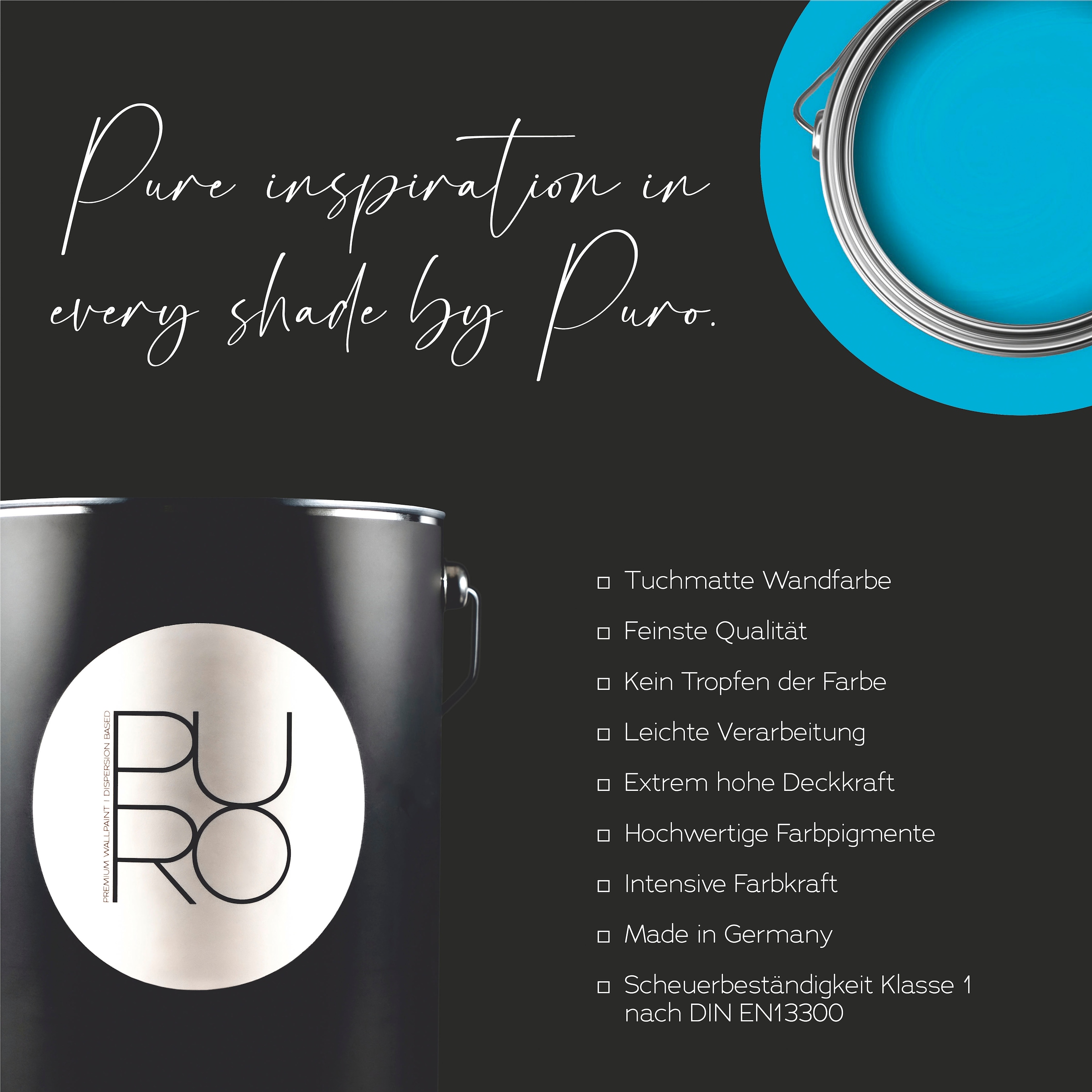 A.S. Création Wandfarbe »Premium Innenwandfarbe PURO Tuchmatt ocean blue« ideal für Wohnzimmer, Schlafzimmer, Flur und Küche, Farbwelt Blau