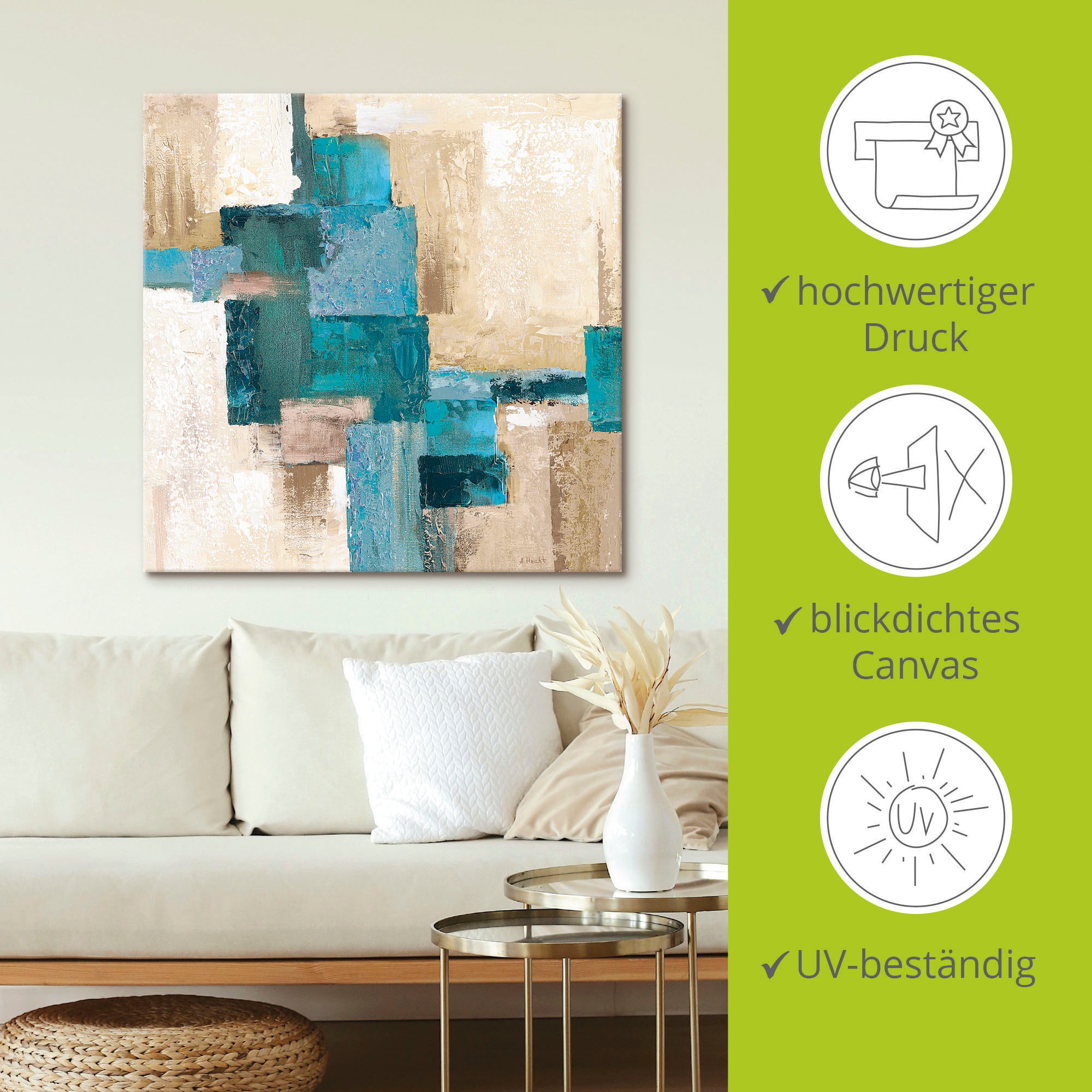 Artland Wandbild »Abstrakte Karos beige-türkis«, Muster, (1 St.), als Alubild, Outdoorbild, Leinwandbild, Poster in verschied. Größen