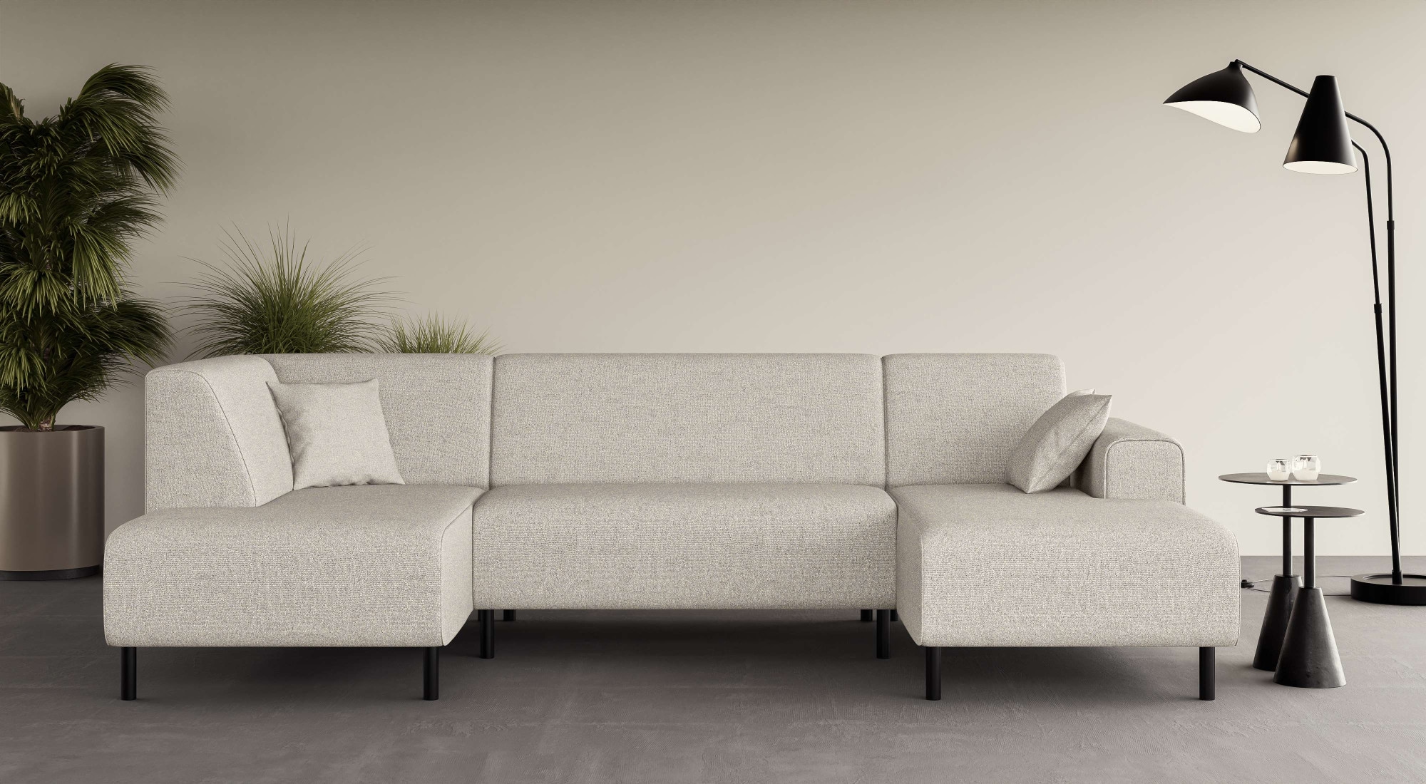 OTTO home Wohnlandschaft "ARROS U-Form mit Wellenunterfederung, Maße B/T/H: 300/163/81 cm" incl. Zierkissen, mit Recamiere links/rechts bestellbar, auch in Cord