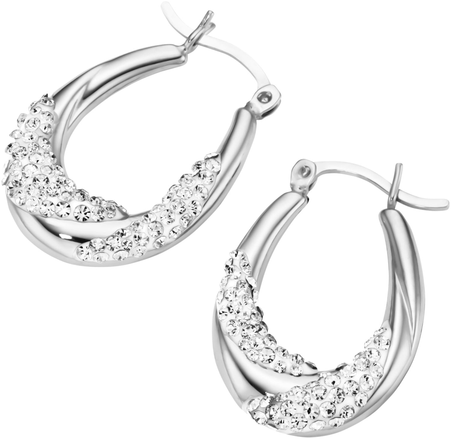 Paar Creolen FIRETTI "Schmuck Geschenk Silber 925 Ohrschmuck Ohrringe schungvoller Glitzer", silber (silberfarben, kristallweiß, kristallweiß), Ohrringe, Damen, Silber 925 (Sterlingsilber), mit Kristallstein