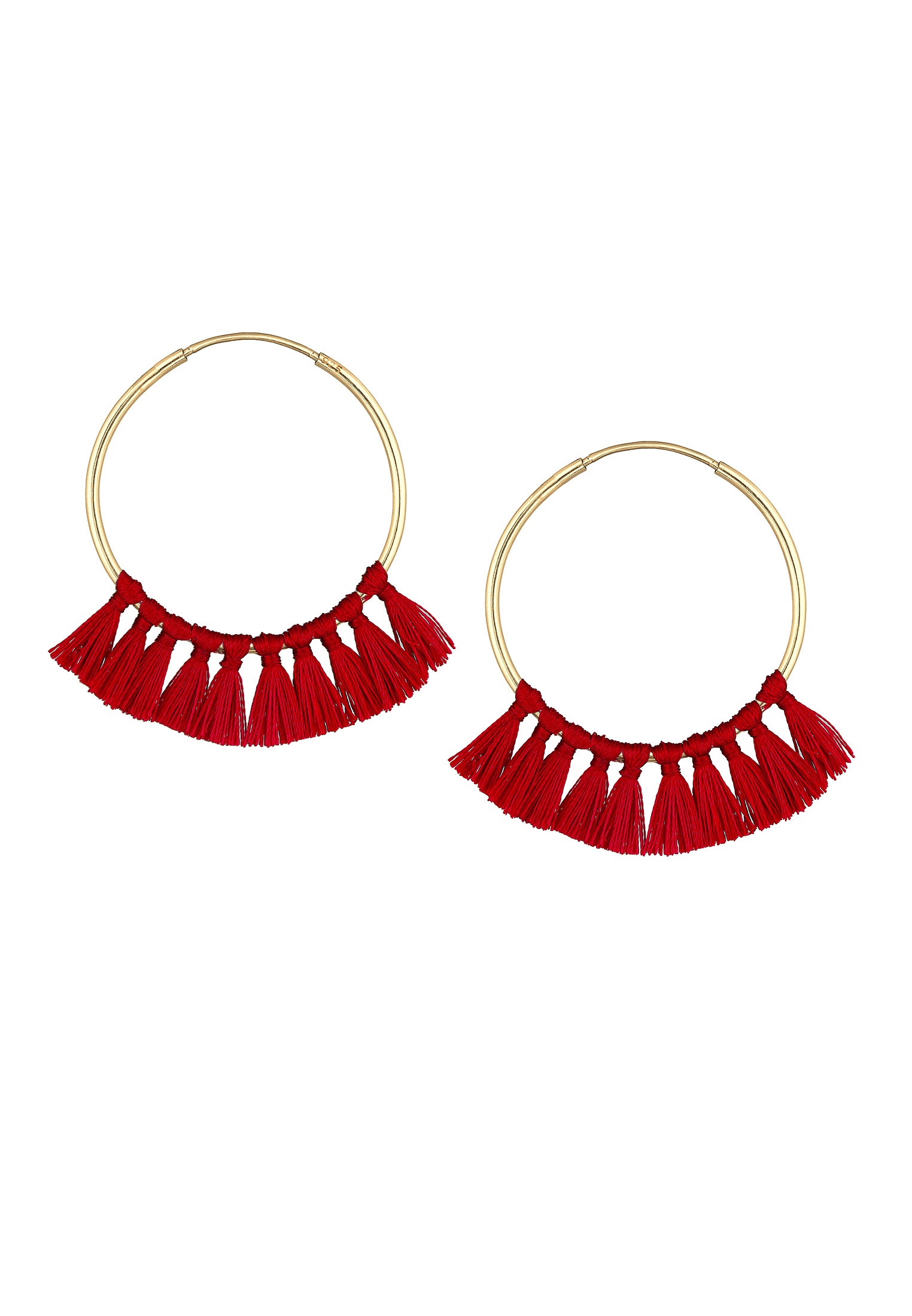Elli Paar Creolen »Creole Tassel Quaste Festival Rot Boho 925 Silber vergoldet«