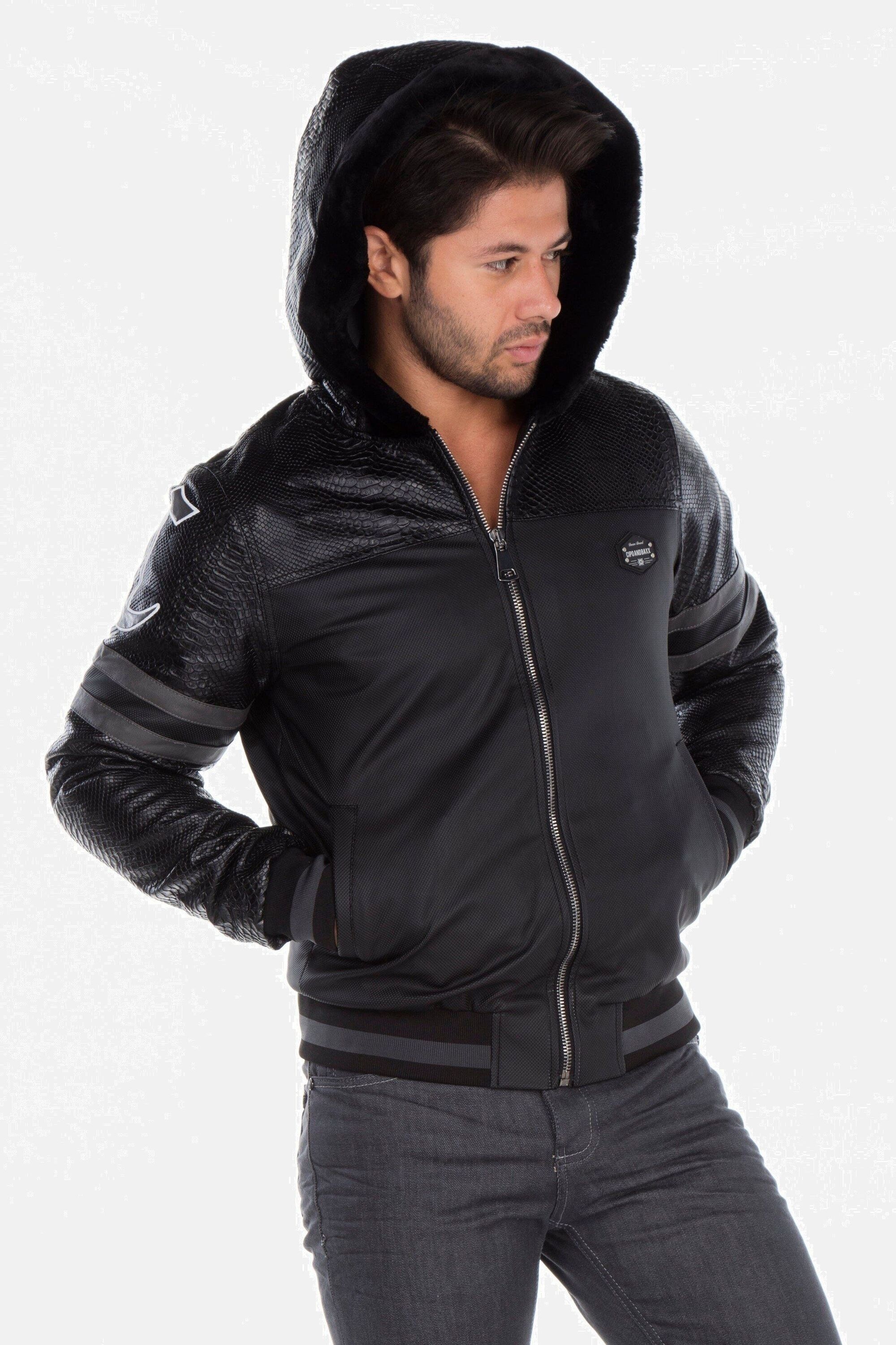 Cipo & Baxx Bikerjacke »Jacke«, mit Kapuze, mit dezenter Reptilienprägung, CJ-177