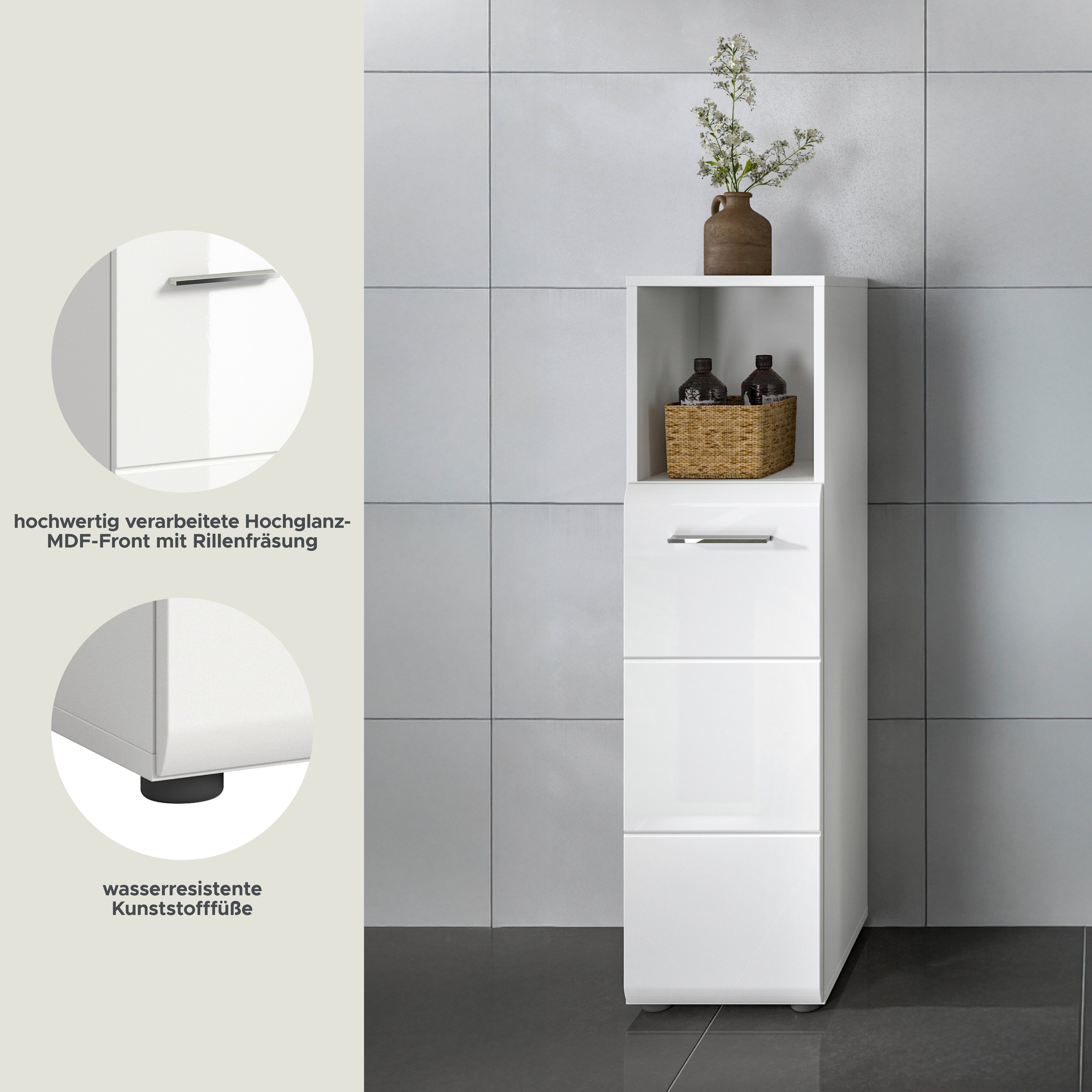 INOSIGN Midischrank »FLORENZ, TOPSELLER!, Höhe 110 cm, 1 Tür, 2 Fachböden, 1 offenes Fach«, Türanschlag wechselbar, hochwertige MDF Front, Badschrank, Bad
