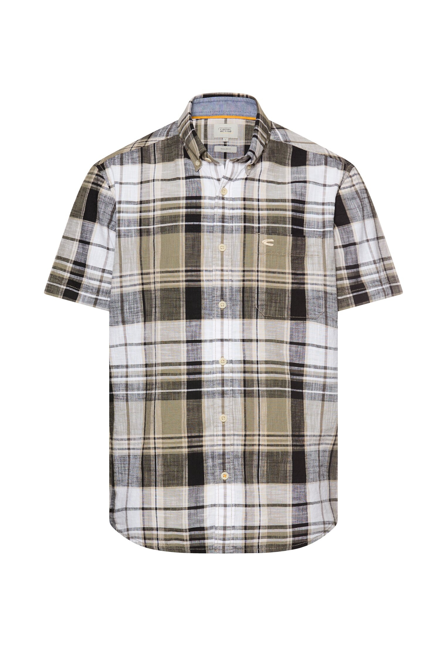 camel active Kurzarmhemd Kurzarm, kariertes Design, normale Passform, mit Button-down-Kragen