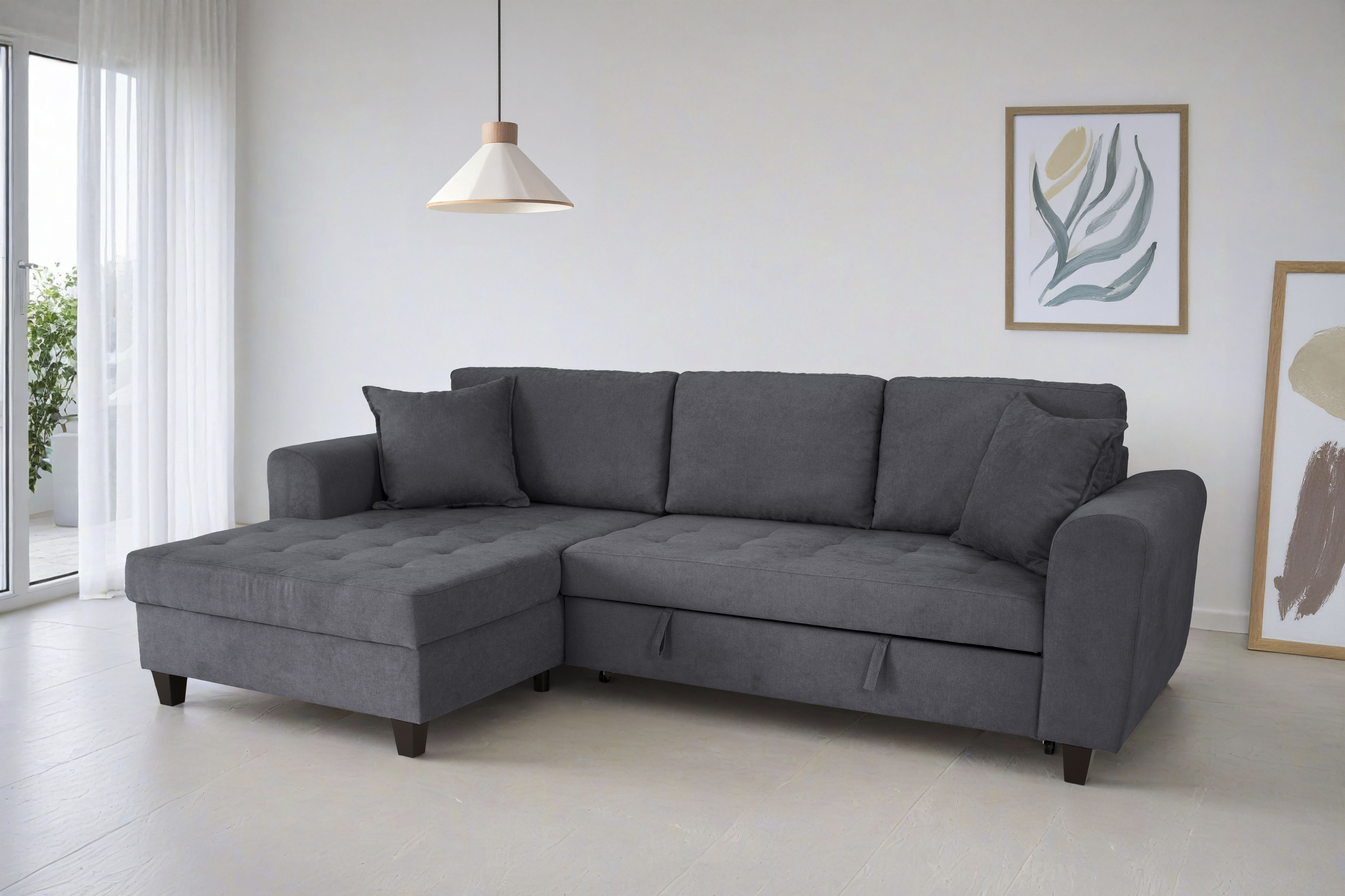Trends by HG Ecksofa "Moritz L-Form, B: 265 cm" mit Schlaffunktion, Bettkasten & Zierkissen