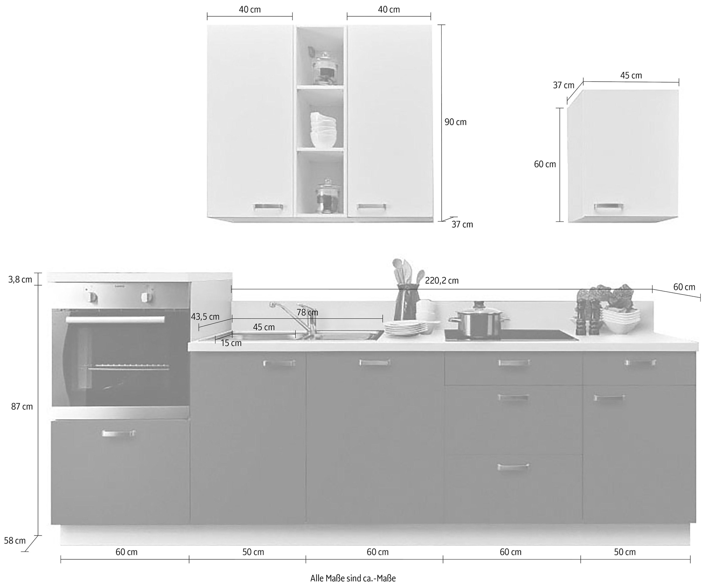 Express Küchen Küchenzeile »Bari«, Soft-Close-Funktion und Vollauszügen, vormontiert, Breite 280 cm