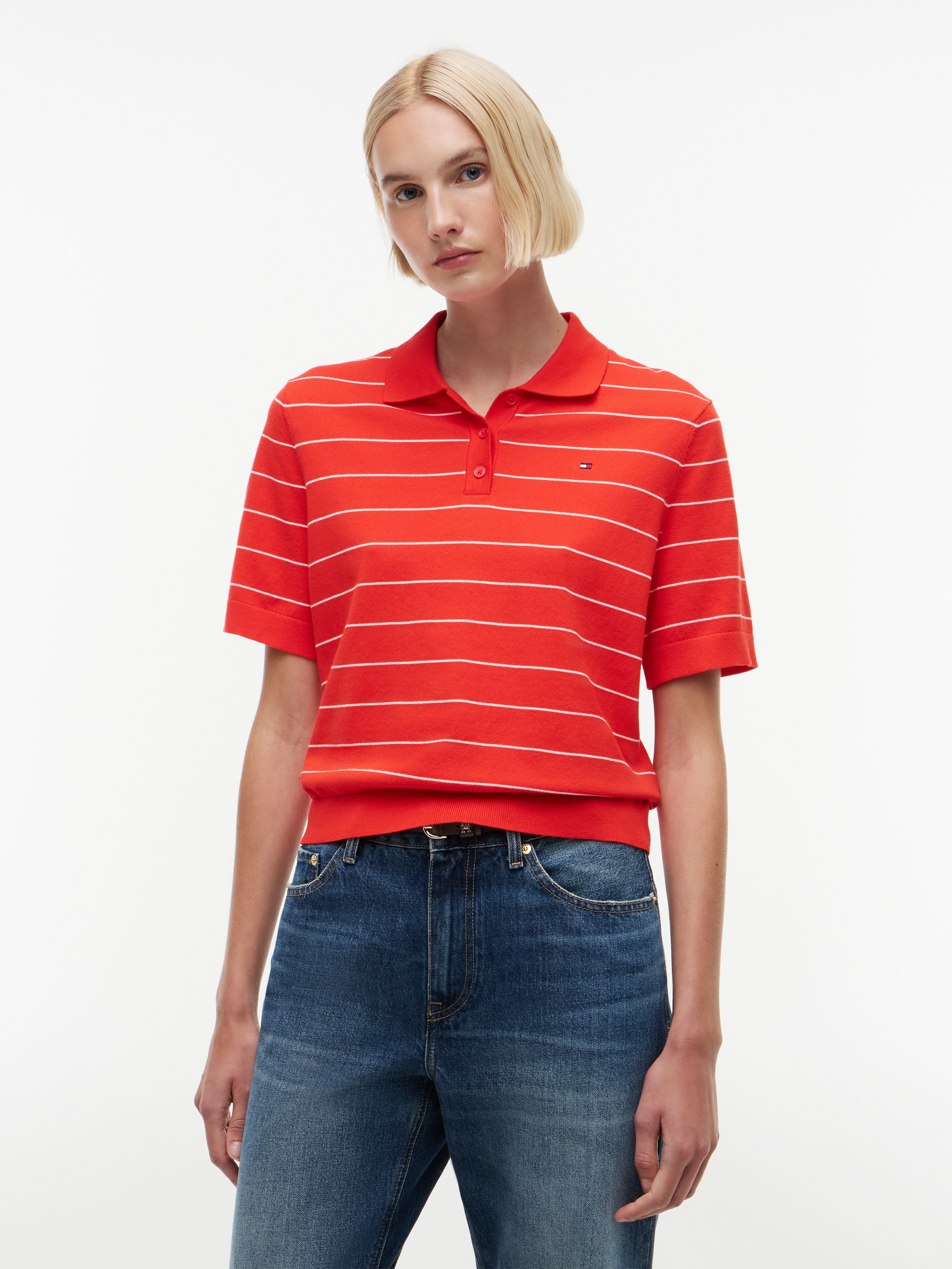 Tommy Hilfiger Polokragenpullover "JERSEY STITCH MINI POLO" Baumwollmischung, Polokragen, Kurzarm