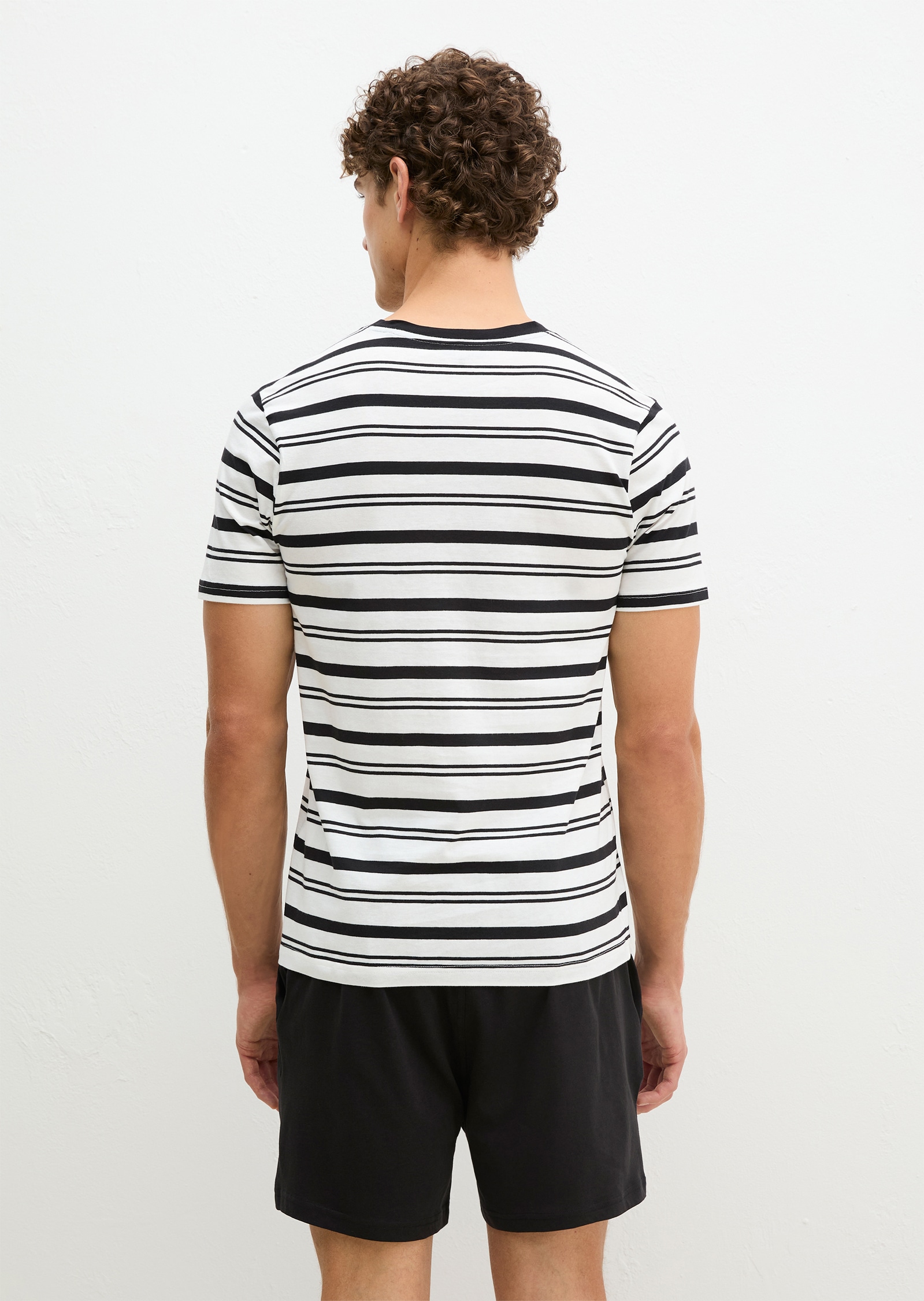 Marc O'Polo Shorty »Mix N Match Cotton« 2 tlg. mit Steifen, Rundhalsausschnitt und kurzen Ärmeln