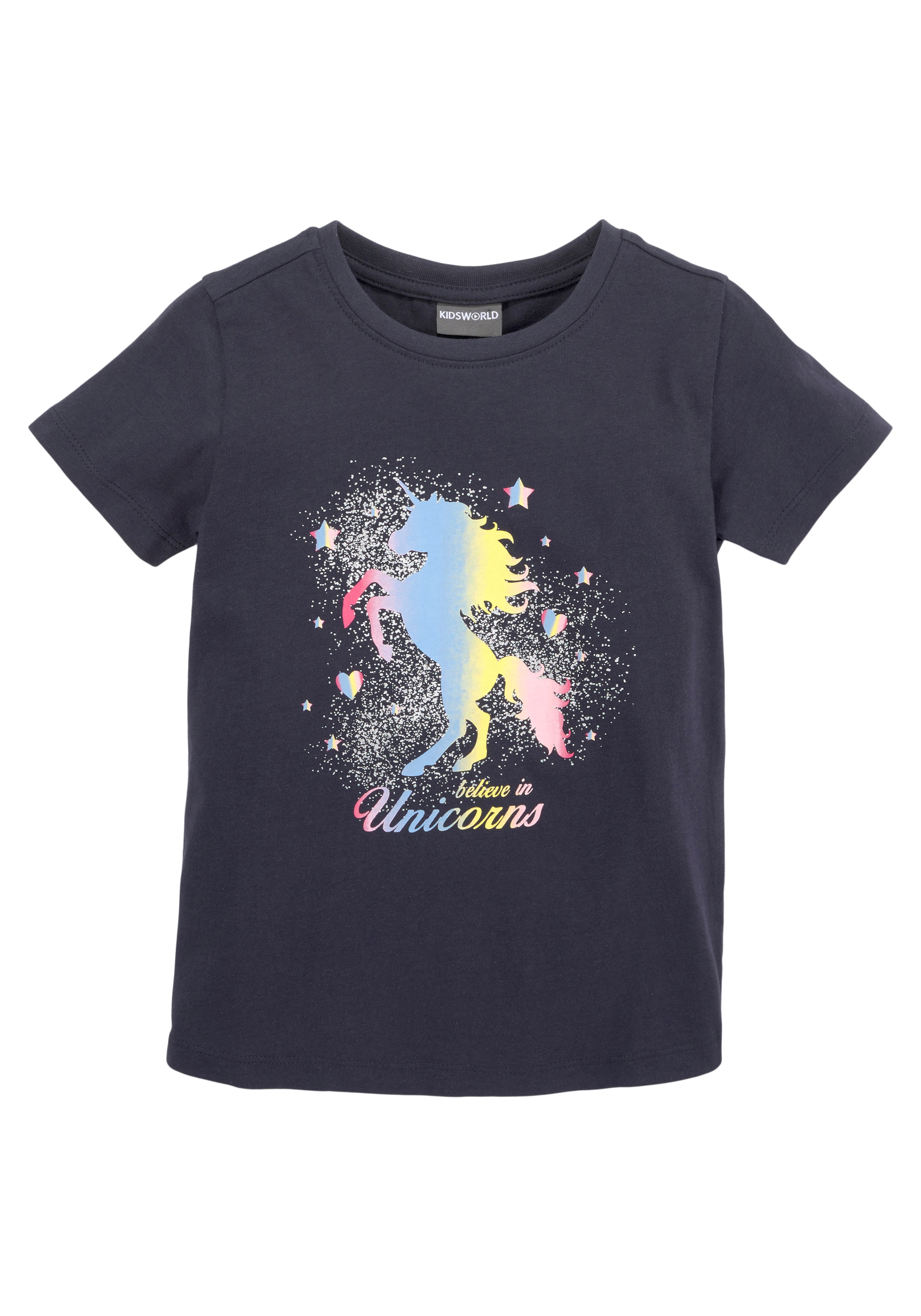 KIDSWORLD T-Shirt »believe in mit | BAUR Glitzerdruck Unicorns«