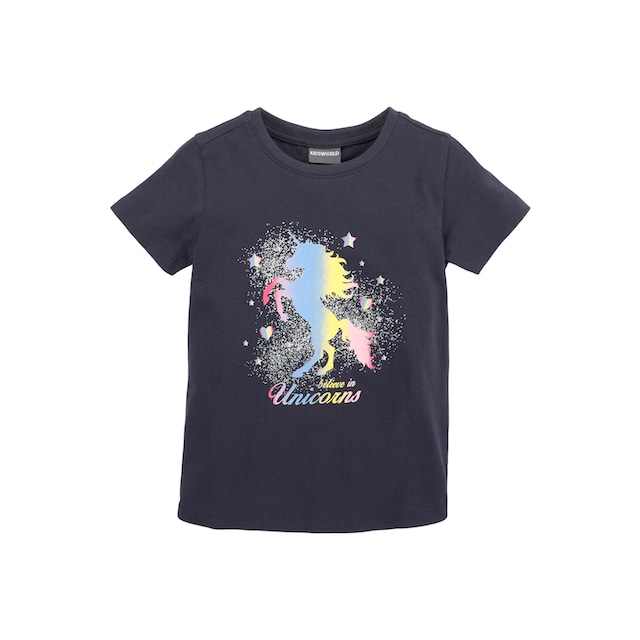 KIDSWORLD T-Shirt »believe in Unicorns«, mit Glitzerdruck | BAUR