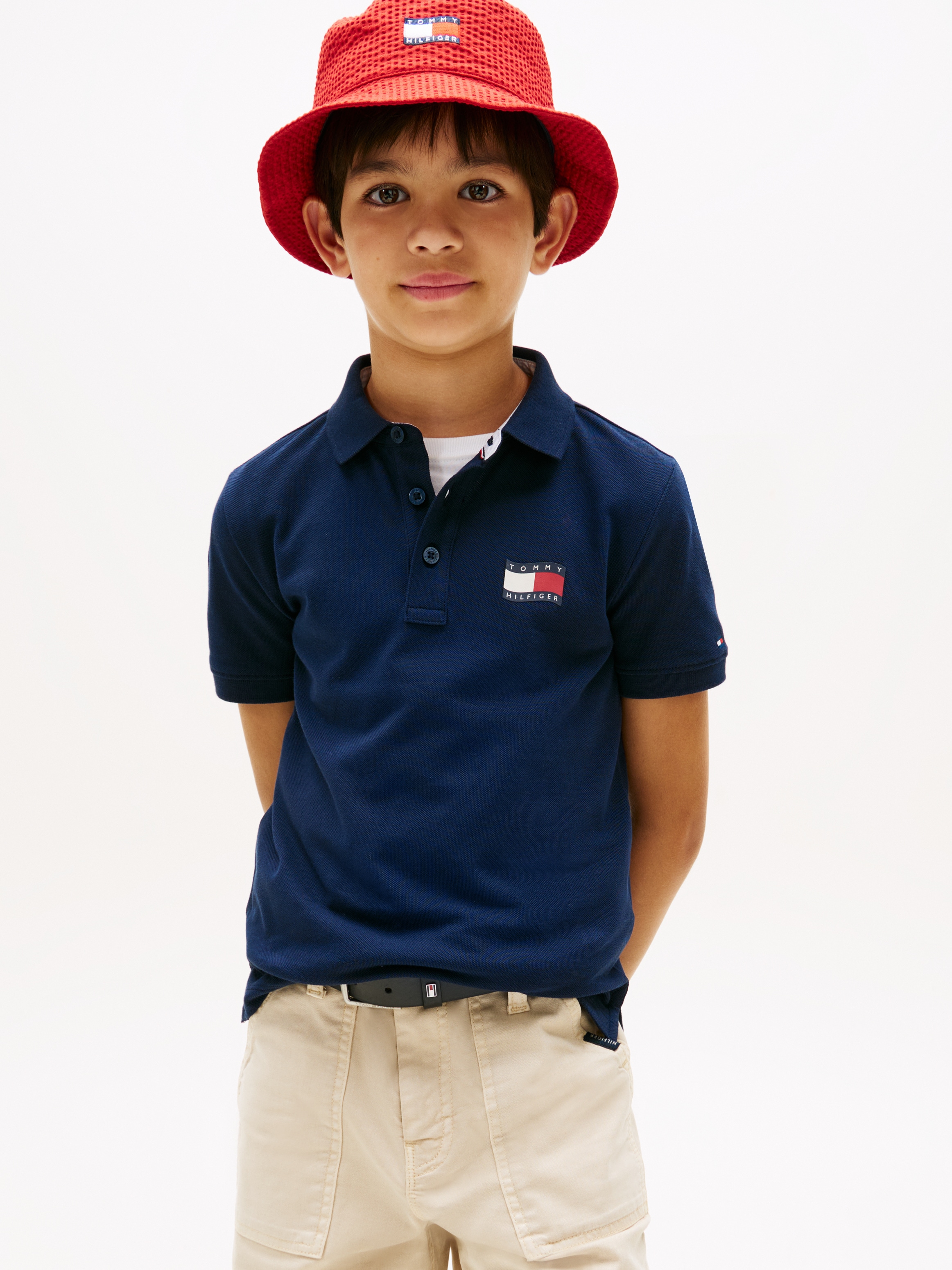 Tommy Hilfiger Poloshirt »WAVY FLAG POLO ITHICA PLACKET SHORT SLEEVE« Kinder bis 16 Jahre, Baumwoll-Piqué, regular fit