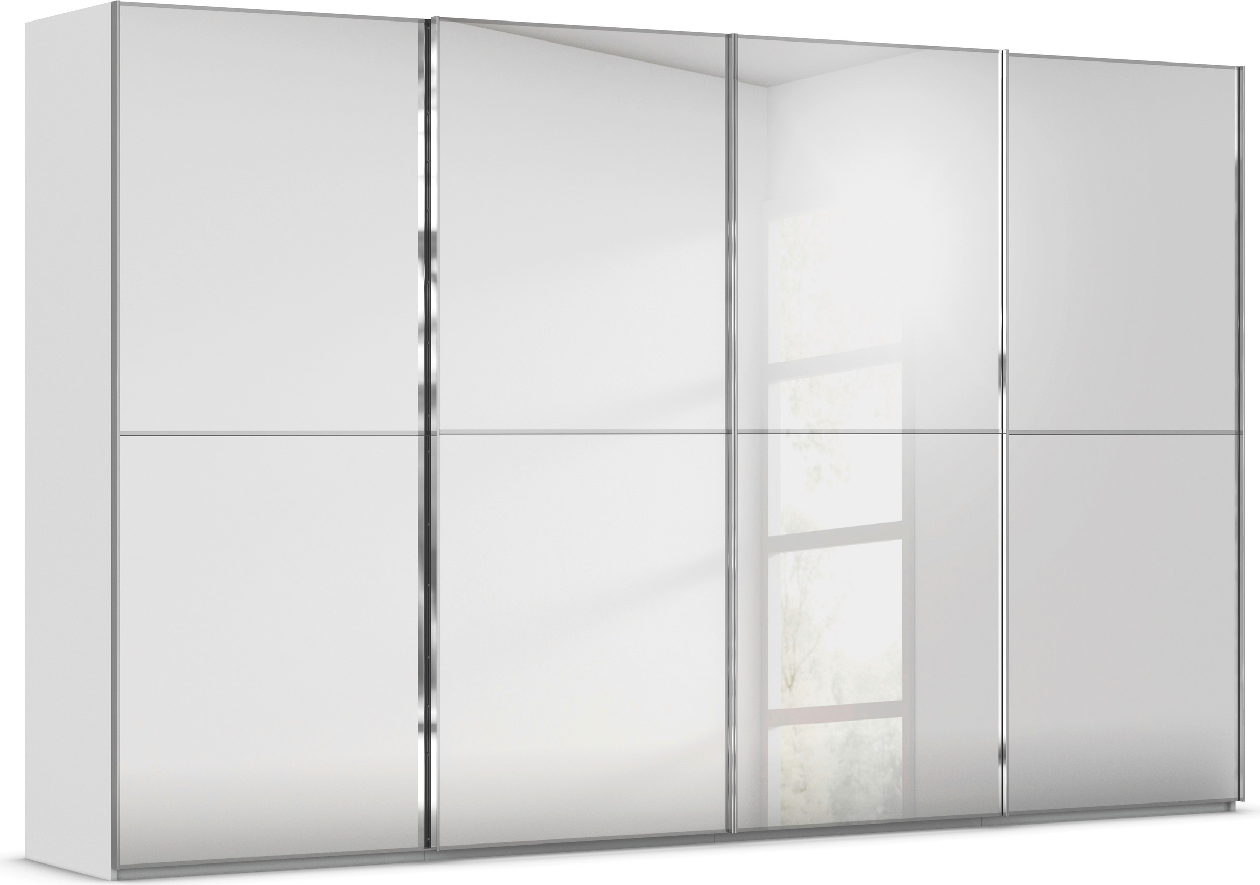 rauch Schwebetürenschrank "Kleiderschrank Schrank Garderobe Schlafzimmerschrank SCALE-DUO" edle zweigeteilte Türen Spiegelfront und 3 Zierleisten MADE IN GERMANY