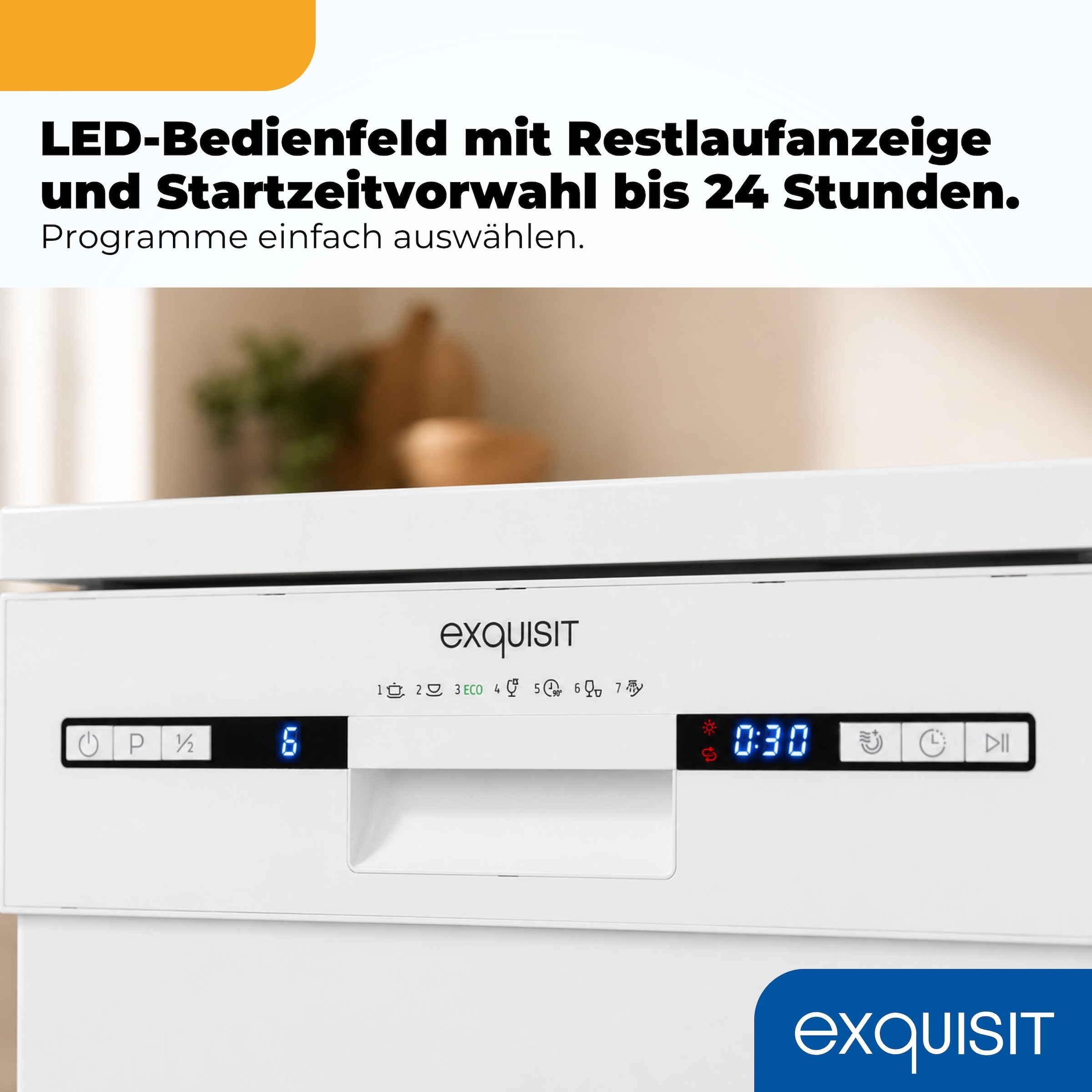 exquisit Standgeschirrspüler »GSP9310-031C weiss« 8,3 l 10 tlg. Maßgedecke 10 Maßgedecke – LED, Besteckkorb, Auto Door Open & AquaStop