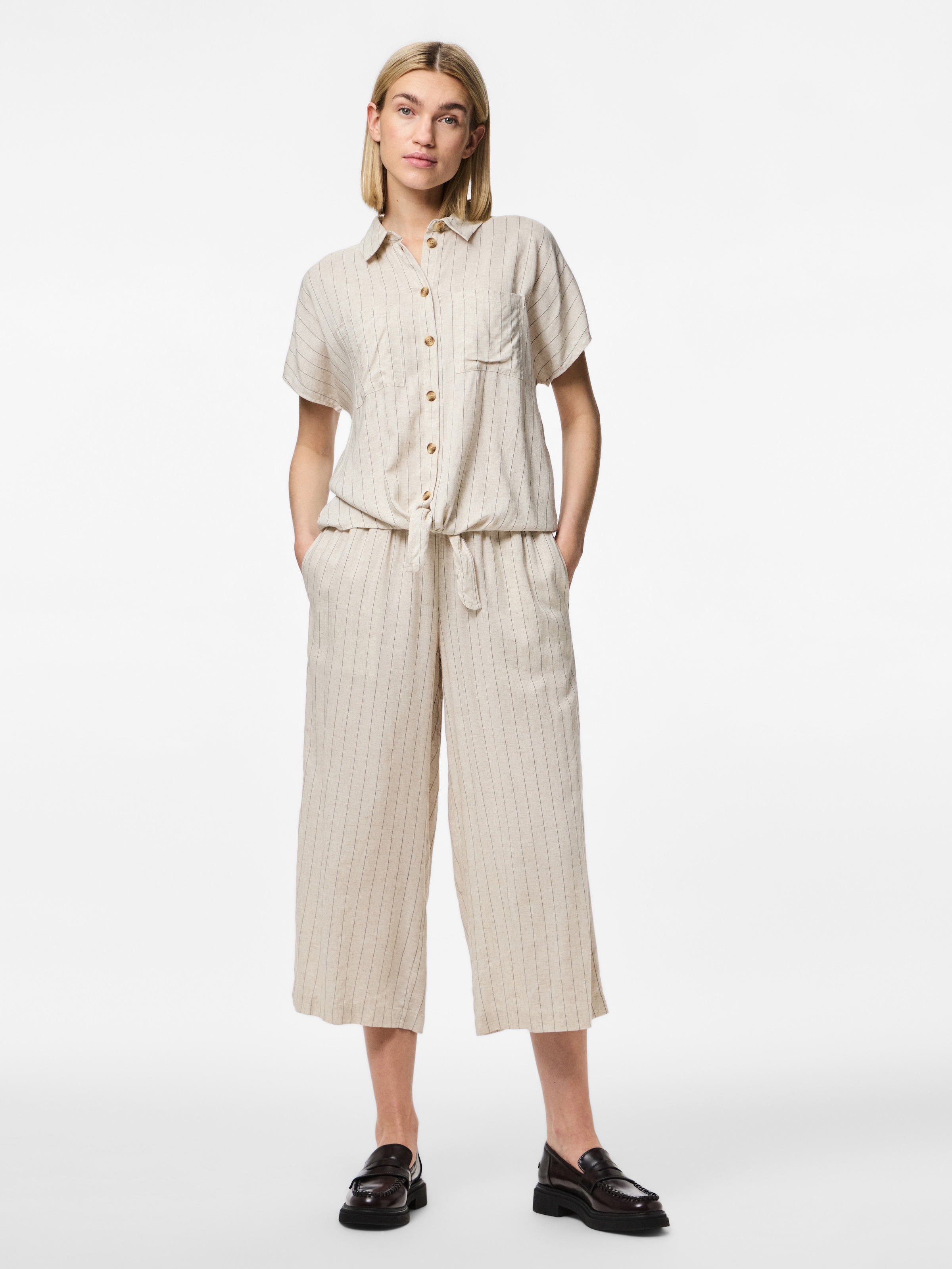 pieces Schlupfhose »PCPIA HW WIDE CULOTTE WVN NOOS«, mit Leinen