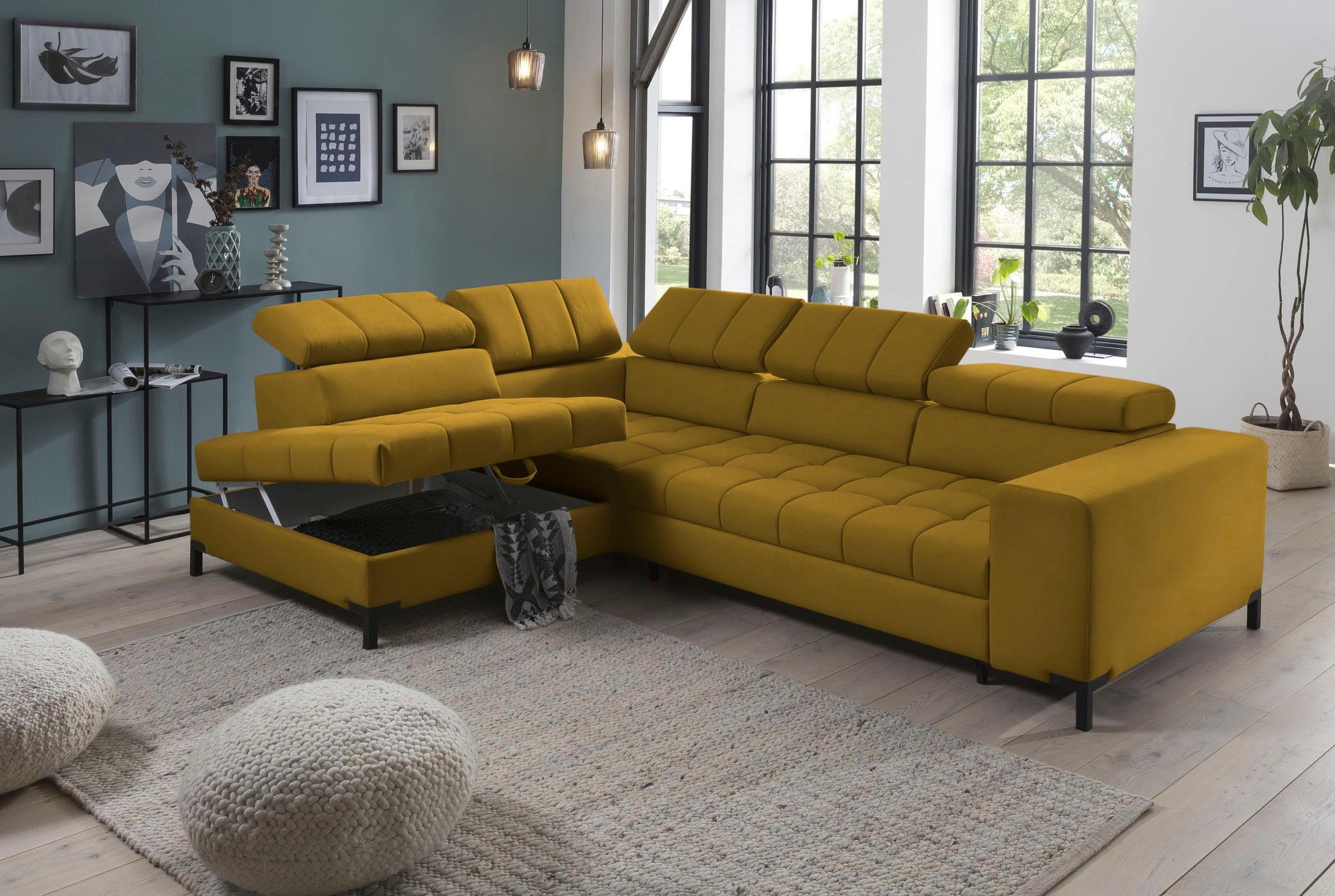 exxpo - sofa fashion Ecksofa »Bocco, hochwertige Verarbeitung, toller Sitzkomfort, bequem, L-Form«, wahlweise mit Bettfunktion u. Bettkasten, inkl. Kopfteilverstellung