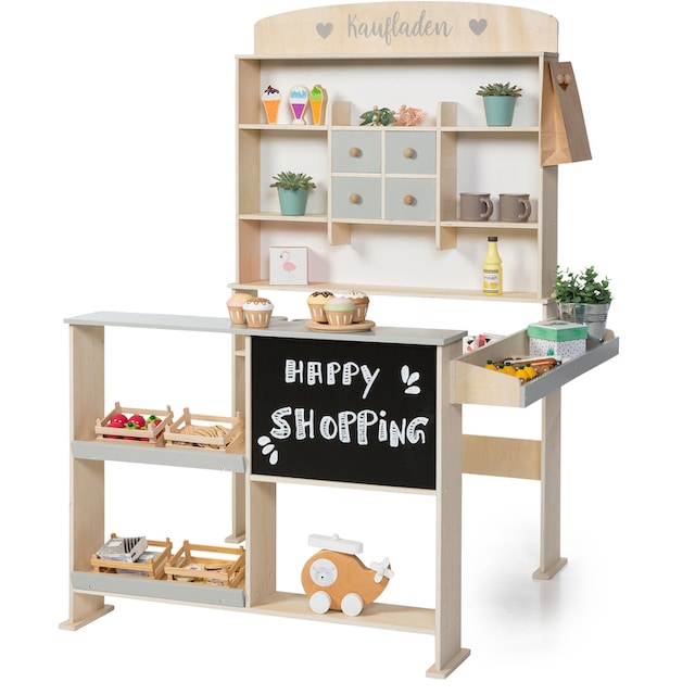 Kaufmannsladen mit Tafel Natur Weiß Kaufladen Kinder Verkaufsstand FSC Kiosk 