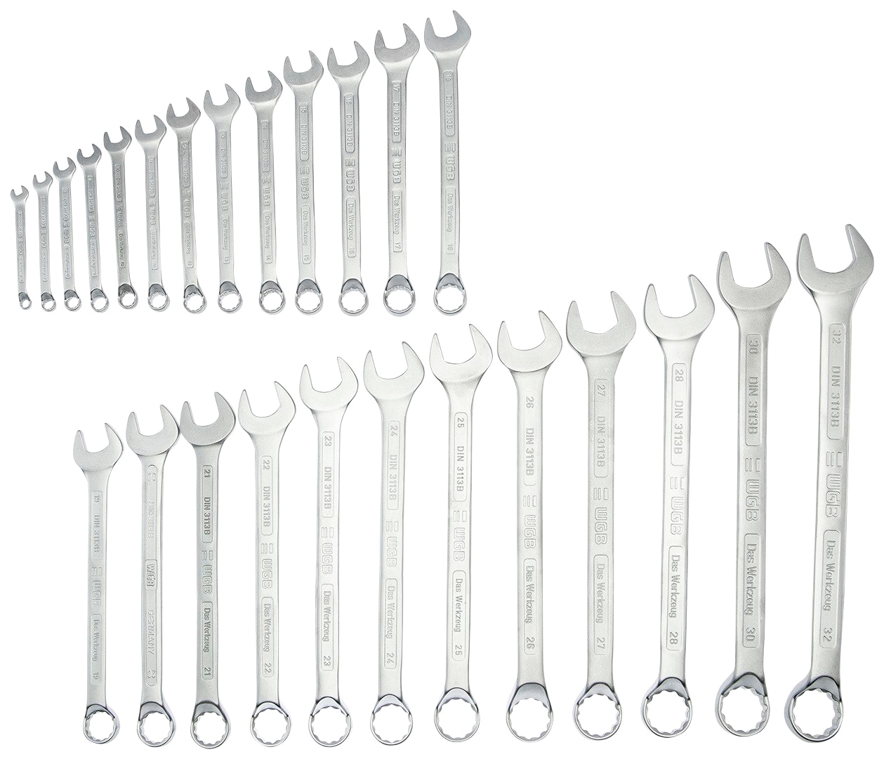 WGB BASIC PLUS Gabel- und Ringschlüssel "Ringmaulschlüssel-Satz", (Set, 25 St.), Ringseite gekröpft