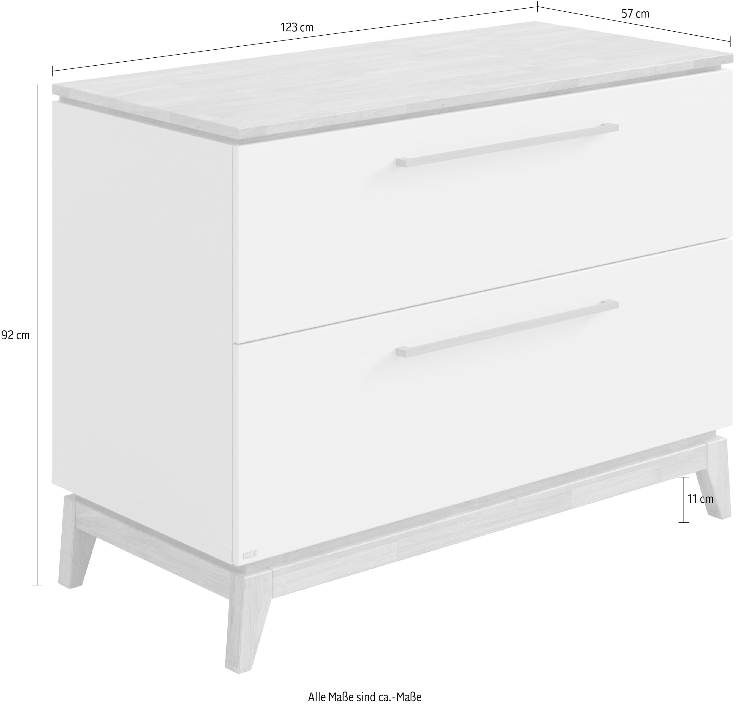 PAIDI Wickelkommode »STIENE in Beige oder Grau, 2 Schubladen mit Soft-Close, Vollauszug« bis 50 kg Kommode 123 cm Breite, geprüfte Sicherheit, Wickeltisch mit Massivholz 123 cm
