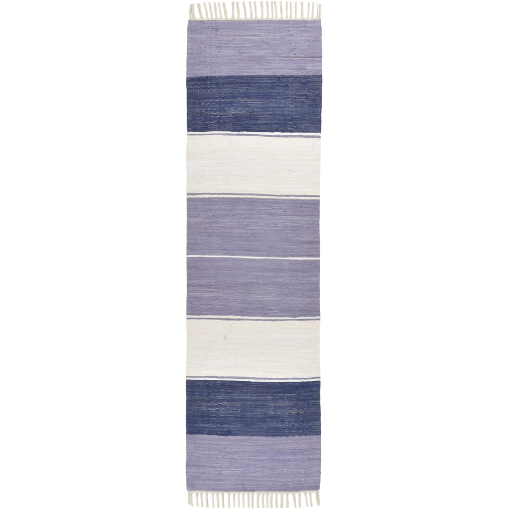 THEKO Läufer »Stripe Cotton«, rechteckig, Handweb Flachgewebe, reine Baumwolle, handgewebt, mit Fransen