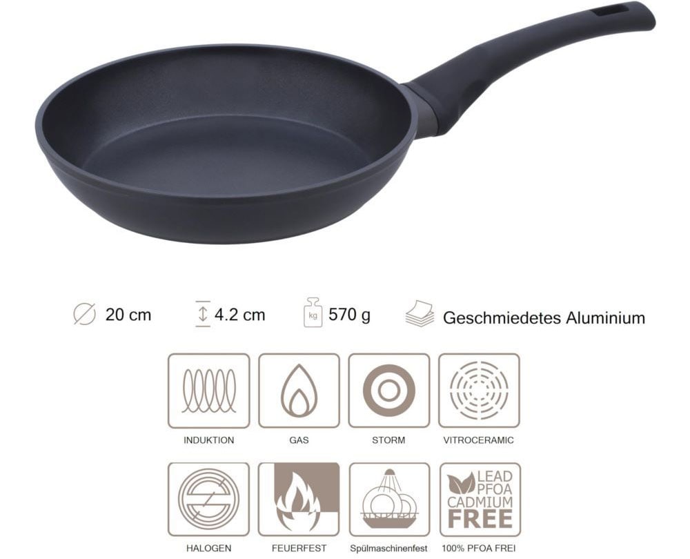 RESTO Kitchenware Bratpfanne »Sagitta, Pfanne antihaftbeschichtet - non stick frying pan« Aluminium 1 Stk. tlg. mit einem ergonomischen, weichen Griff mit Hängeschlaufe