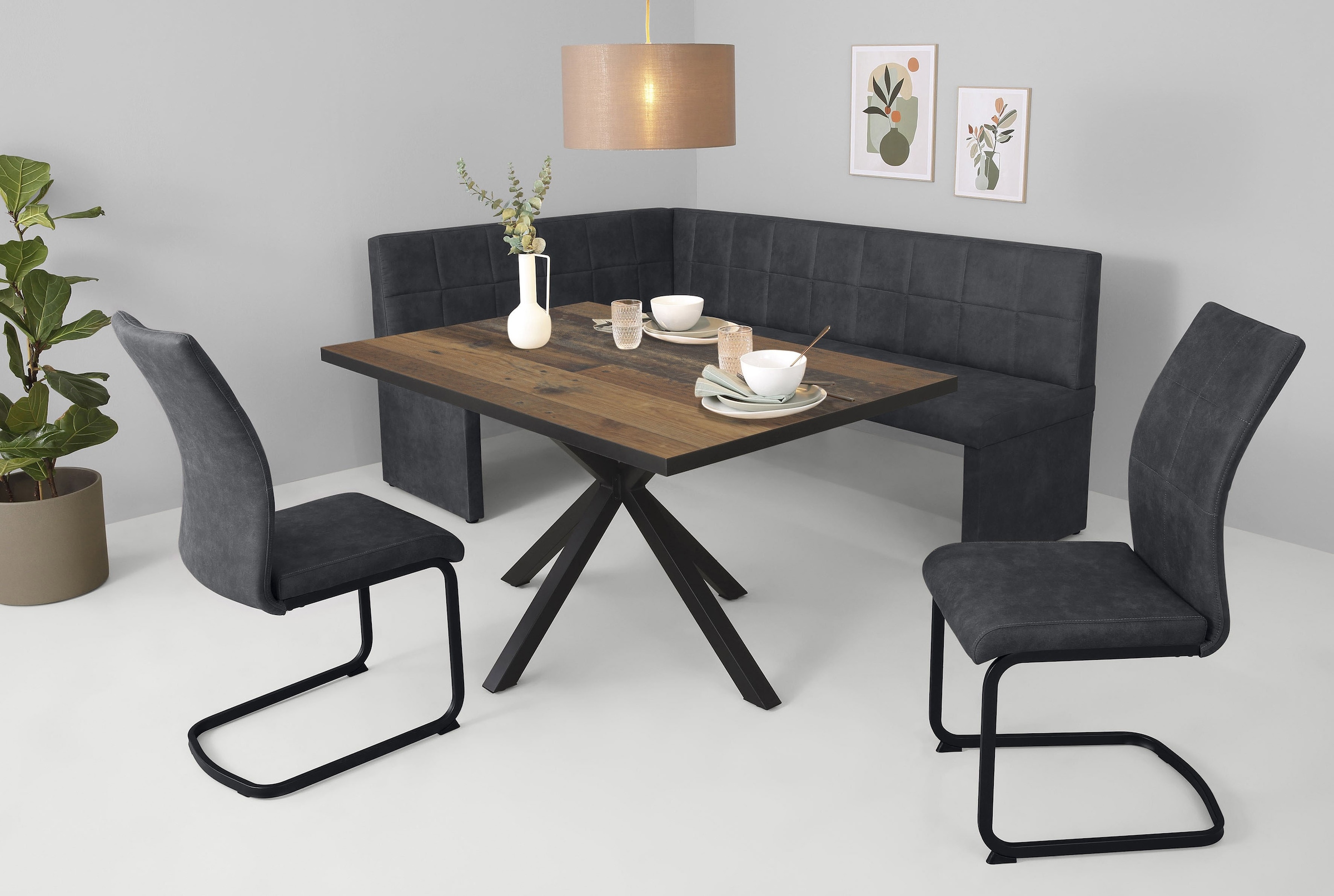 HELA Essgruppe "SPREE" 4 Stk. tlg. Esstisch 140x90 cm mit Dickkante, Microf günstig online kaufen