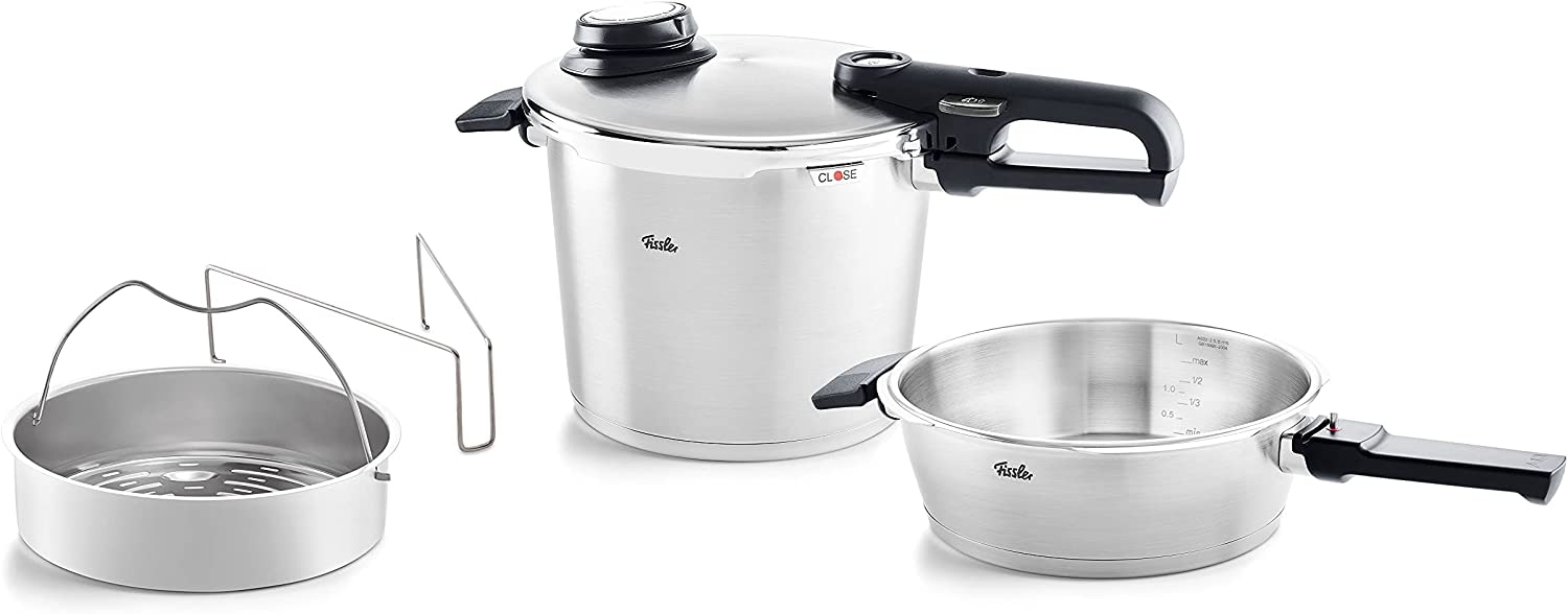 Fissler premium Schnellkochtopf "vitavit, Edelstahl 18/10, (Set 4-tlg.), Abnehmbarer Griff, Verriegelungsanzeige, Einste