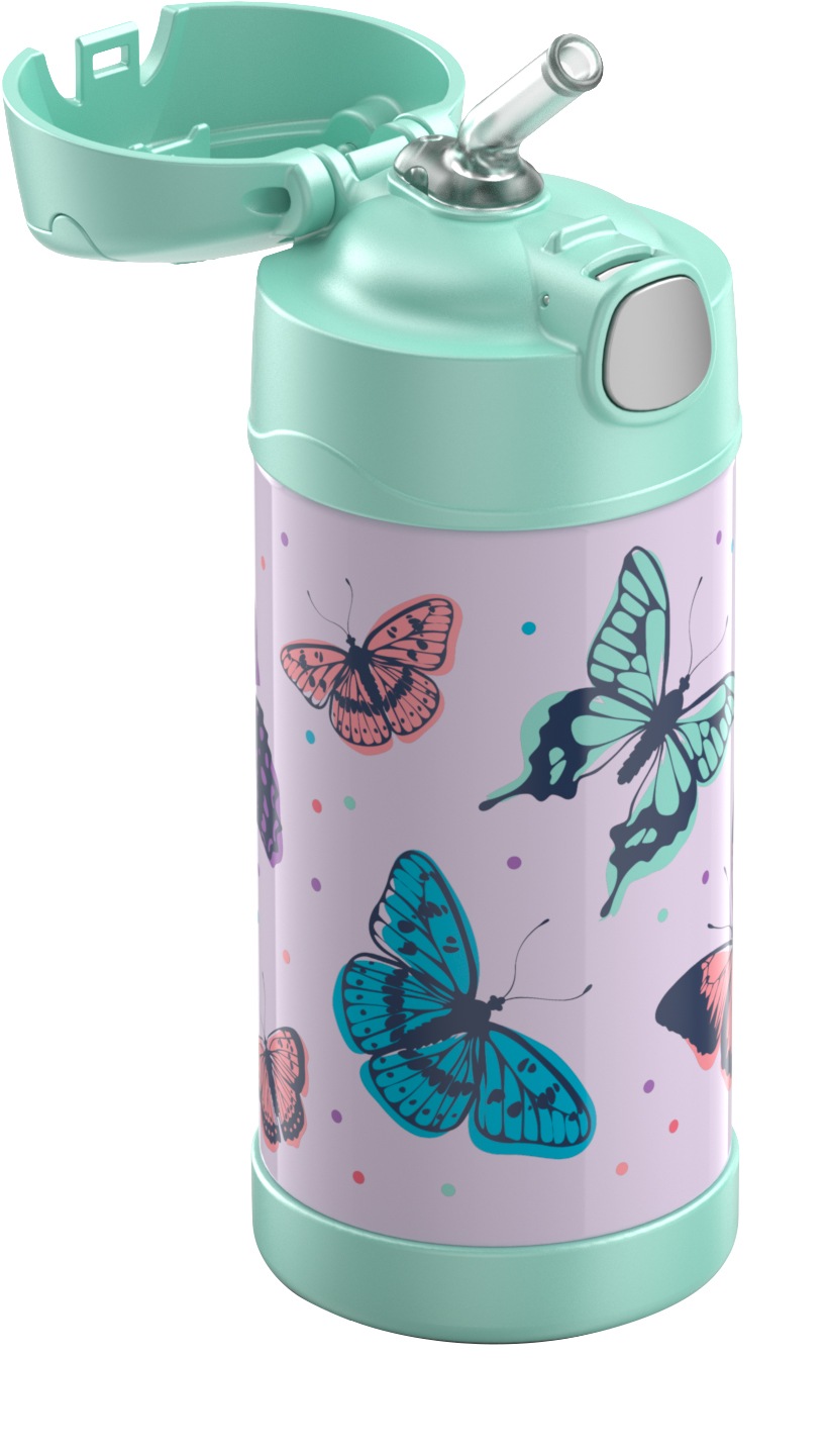 THERMOS Isolierflasche »FUNTAINER STRAW BOTTLE, doppelwandiger Edelstahl, spülmaschinenfest«, (1 tlg.), 0,35l, mit Silikonstrohalm, absolut dicht