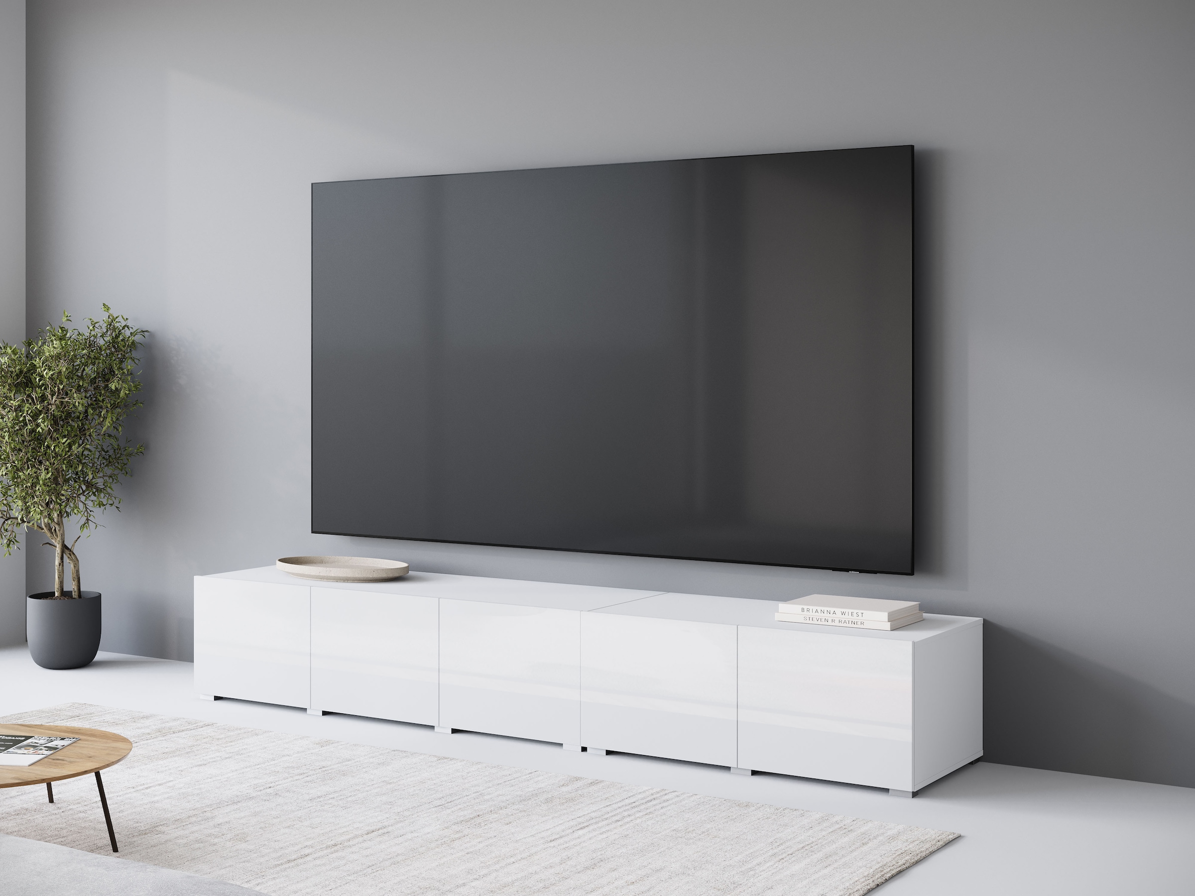 OTTO home Lowboard "Denver 250 cm für bis zu 98-Zoll TVs - Weltmeisterschaft im XXL Format" Wahlweise mit oder ohne offenes Fach in der Mitte