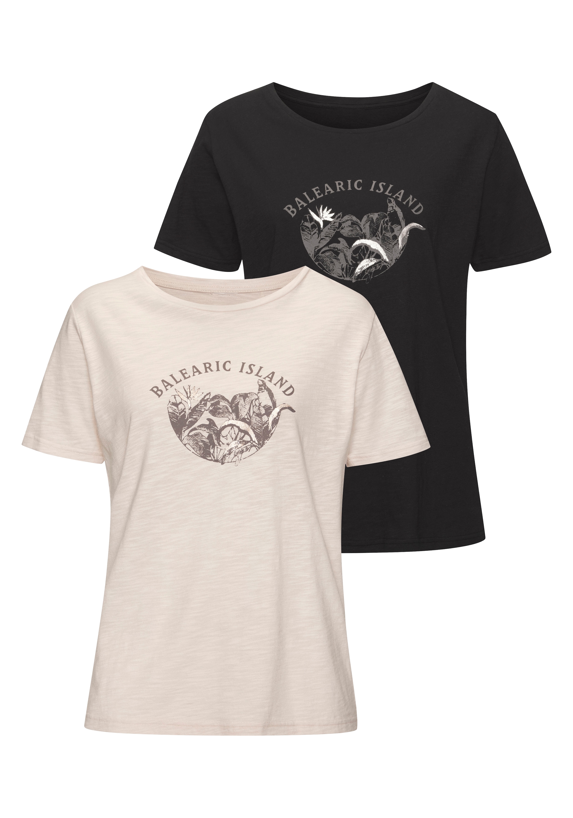 Vivance T-Shirt "mit schimmerndem Frontprint", (2er-Pack), aus weicher Baum günstig online kaufen