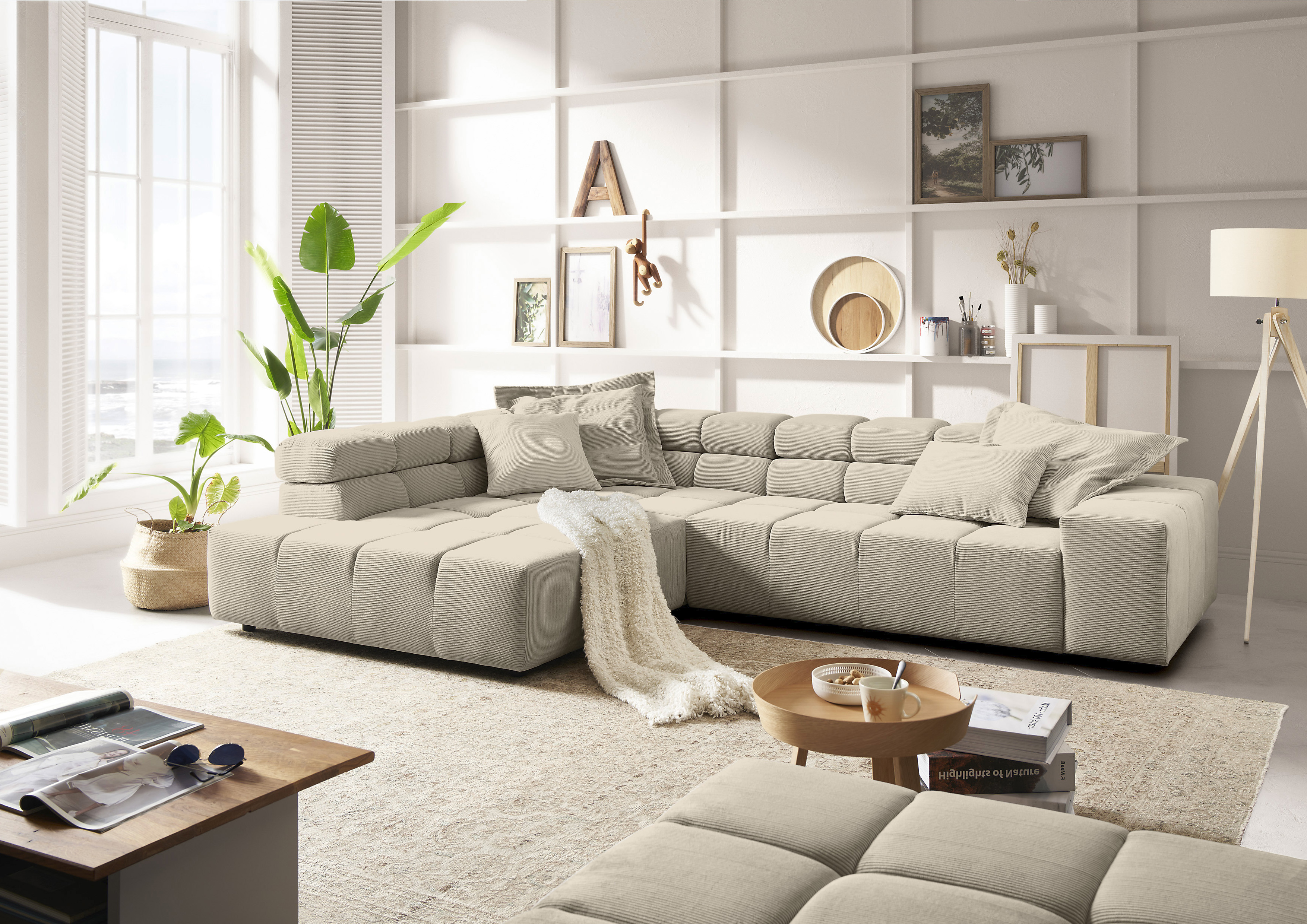 Home affaire Ecksofa "Ancona, Ecksofa, incl. Kopfteilverstellung, Breite 319 cm, L-Form" wahlweise motorische Sitztiefenverstellung, auch in Cord + Easy Care