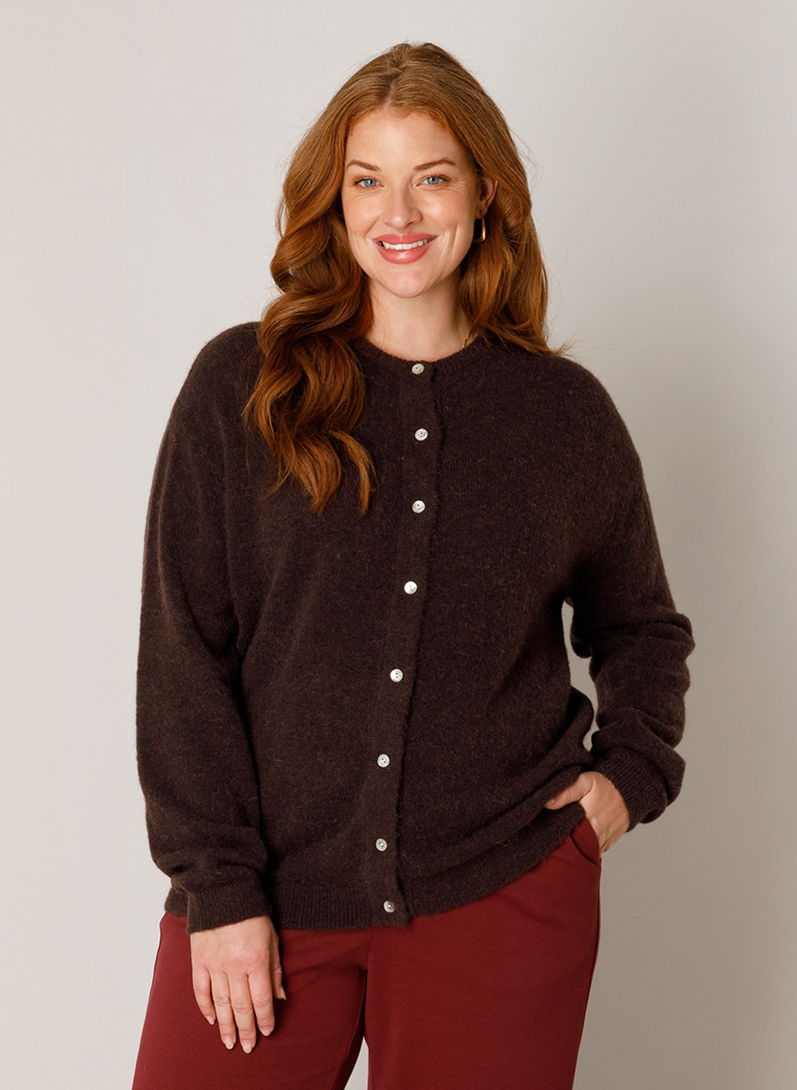 Base Level Curvy Cardigan "Yulia" mit Woll-Anteil und Knopfleiste