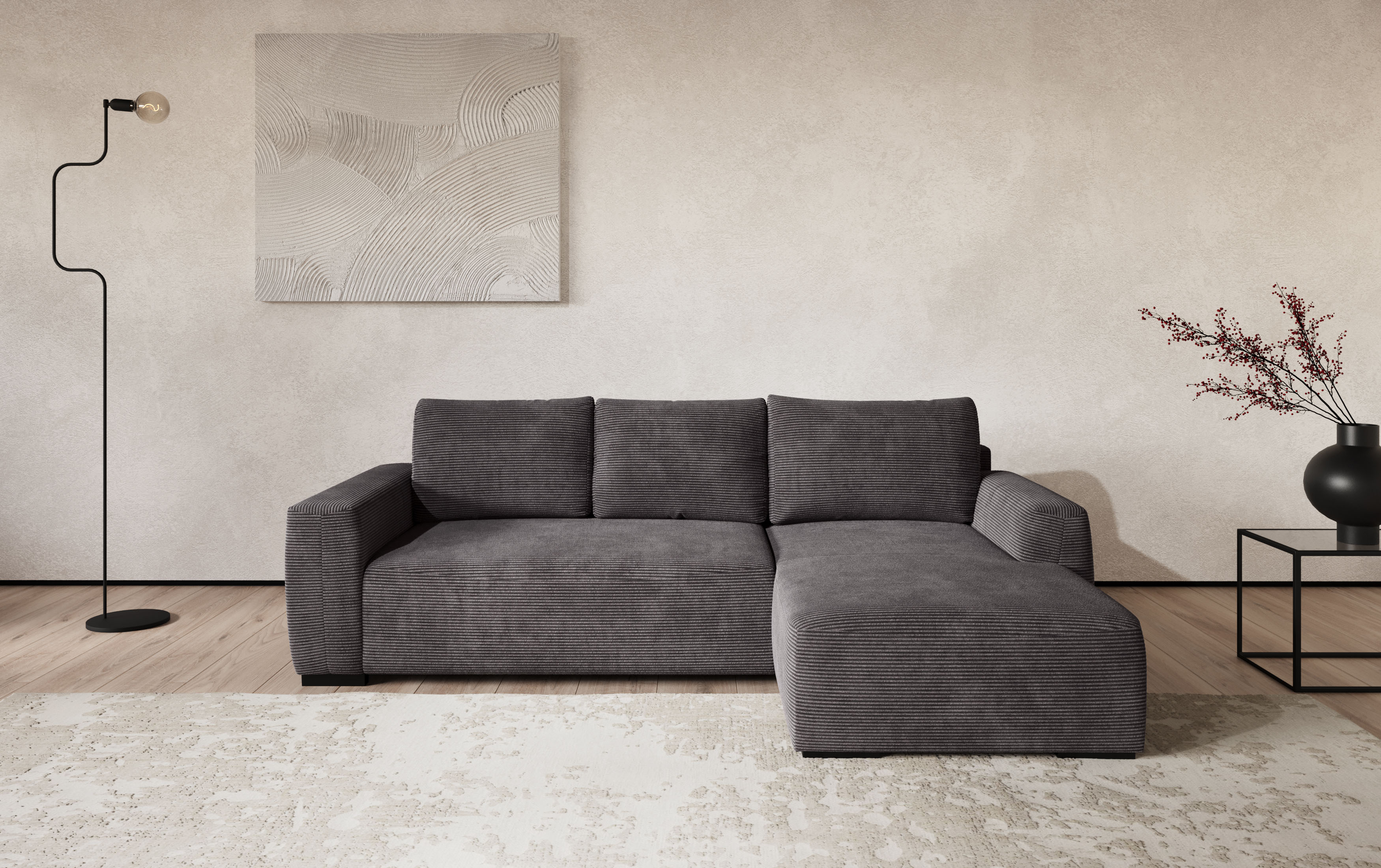 COTTA Ecksofa "Giro L-Form,B: 252 cm, abgerundete Kanten, bequeme Wellenunterfederung" +PUR Schaum, opt. Schlaffunktion + Bettkasten,LF 202x128cm Trendstoffe