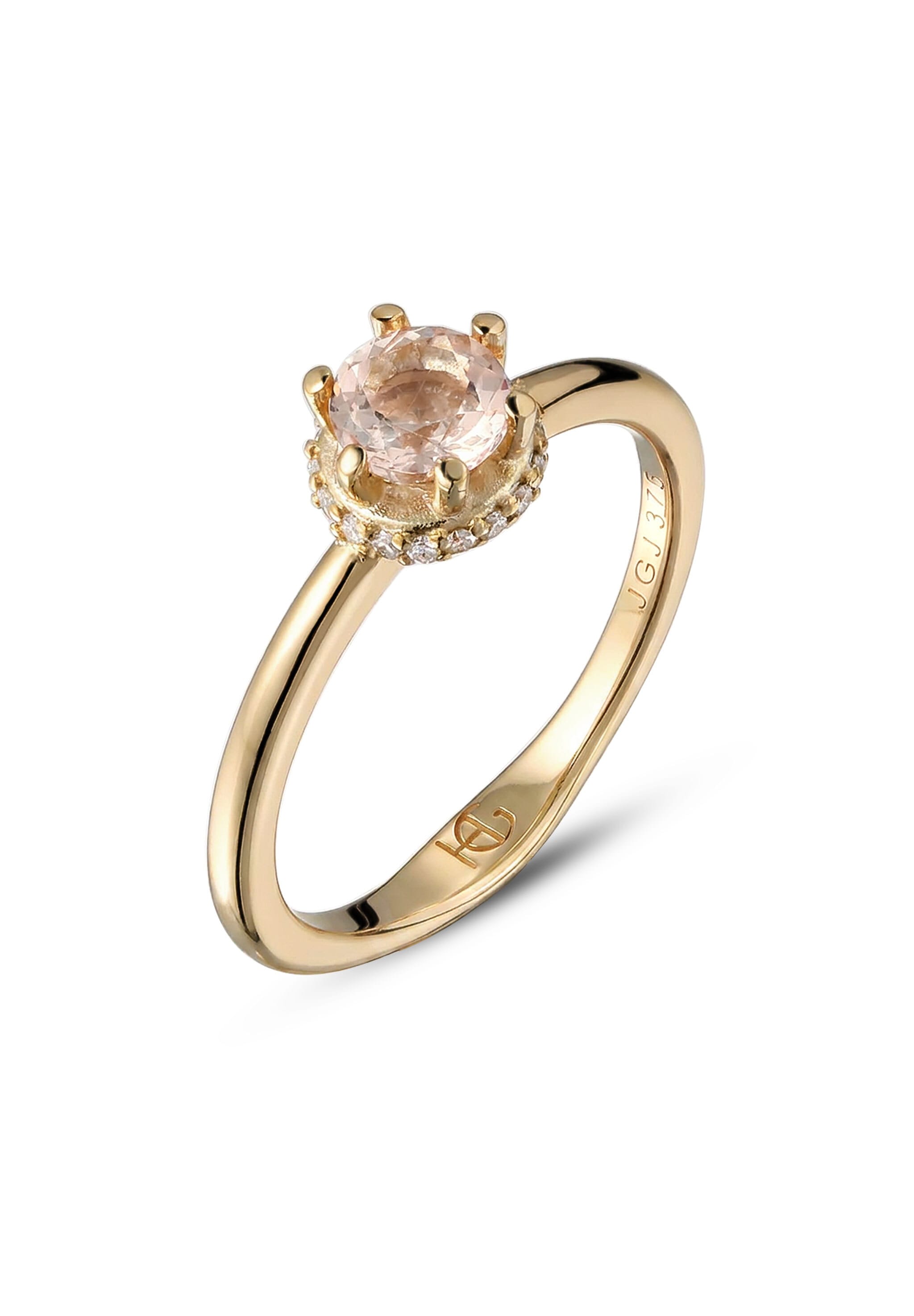 "Verlobungsring HAZE & GLORY ""Ring Diamant Morganite Verlobungsring Weiß (0.09 ct) 375 Gelbgold"" Gr. 58, gold, Fingerringe, Damen, 58, Gelbgold