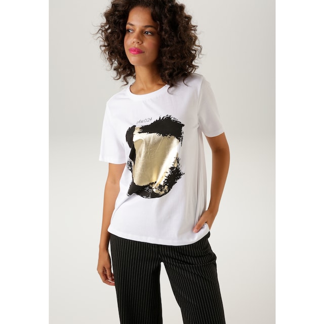 Aniston CASUAL T-Shirt, mit goldfarbenem Foliendruck verzierter Frontprint  - NEUE KOLLEKTION bestellen | BAUR