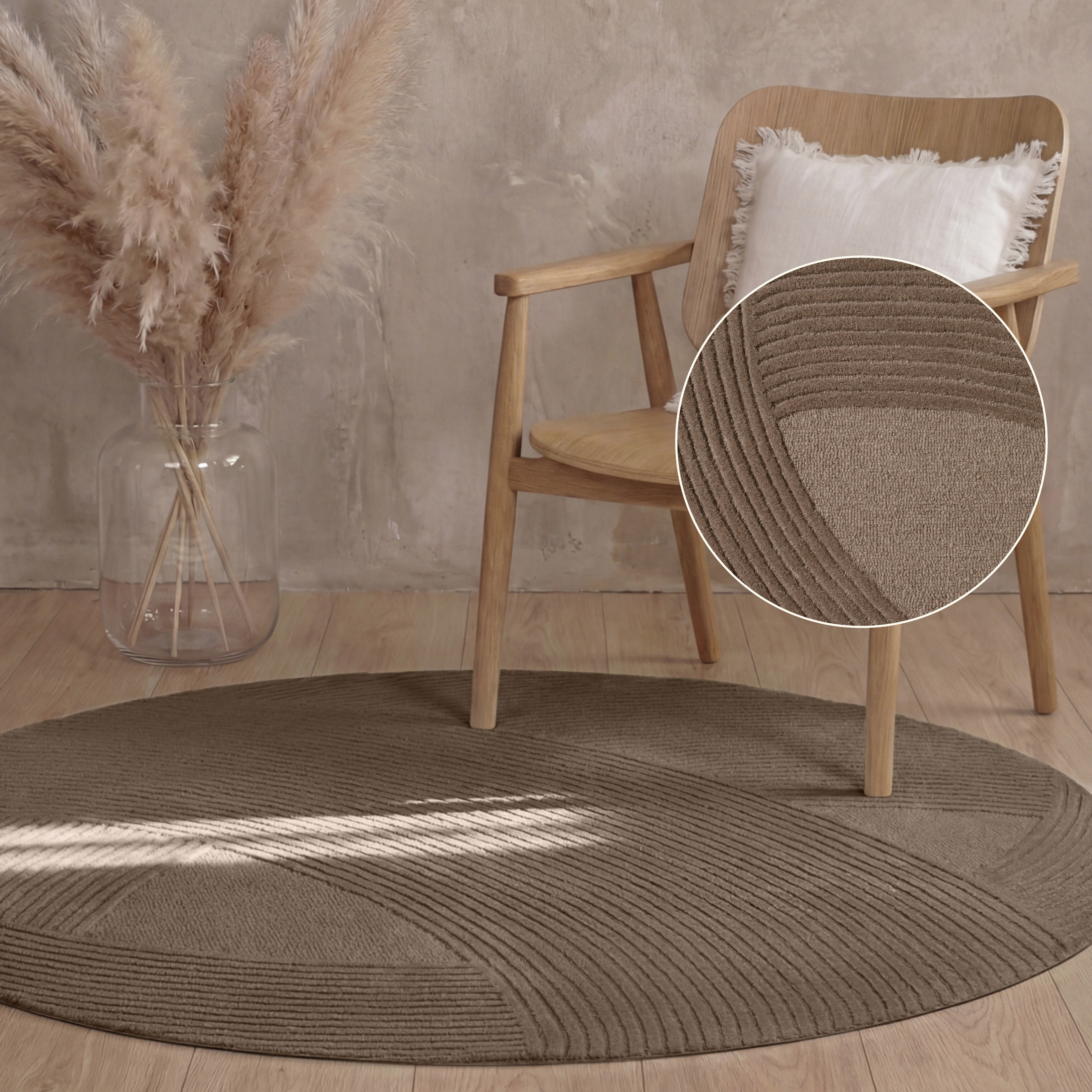 Ted Baker Wollteppich "Victoria, auch in rund" rund 18 mm Höhe Naturteppich Wolle, Hoch-Tief-Design, Wohnzimmer, Schlafzimmer