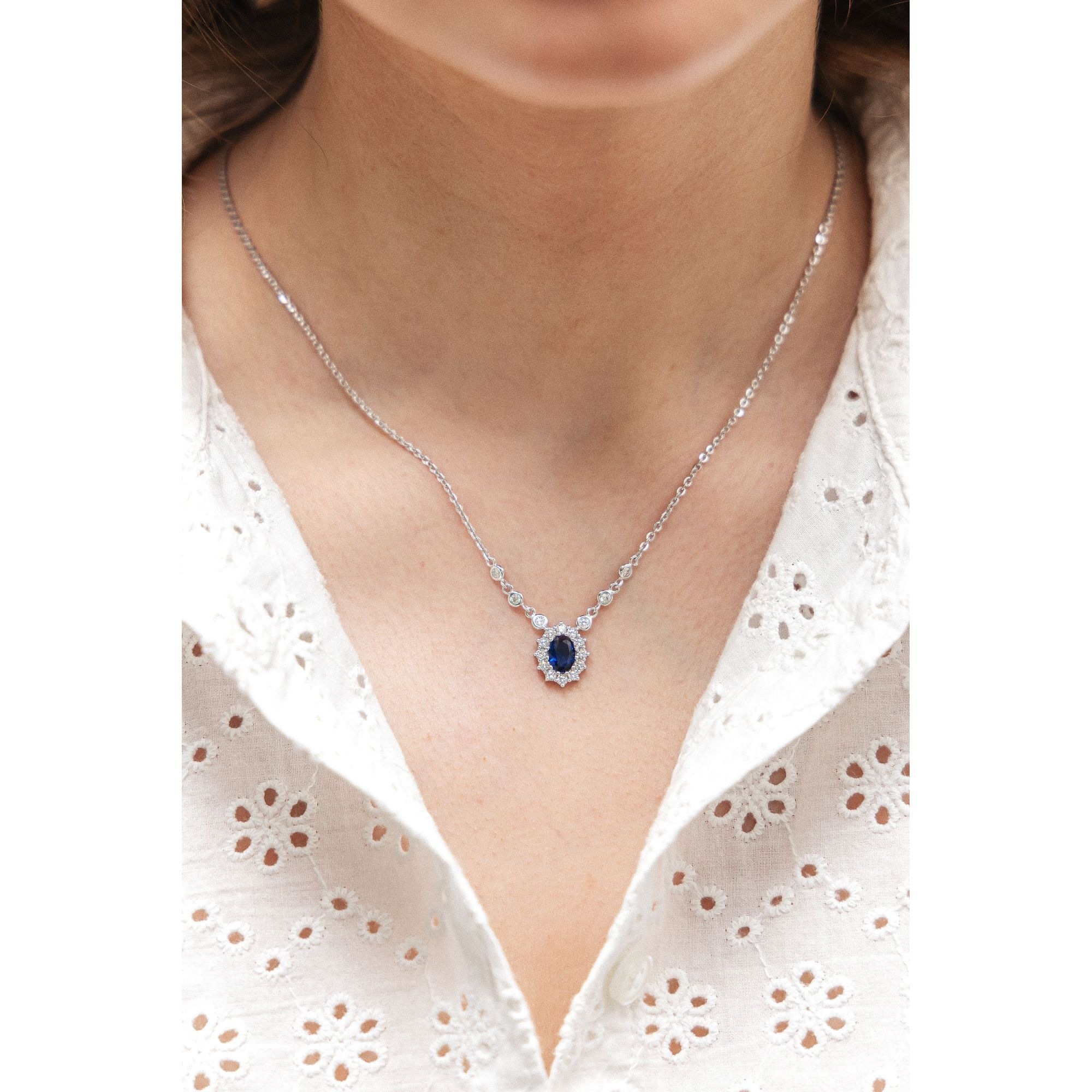 Zeeme Kette mit Anhänger »Silber 925 rhodiniert mit Zirkonia blau und weiß«